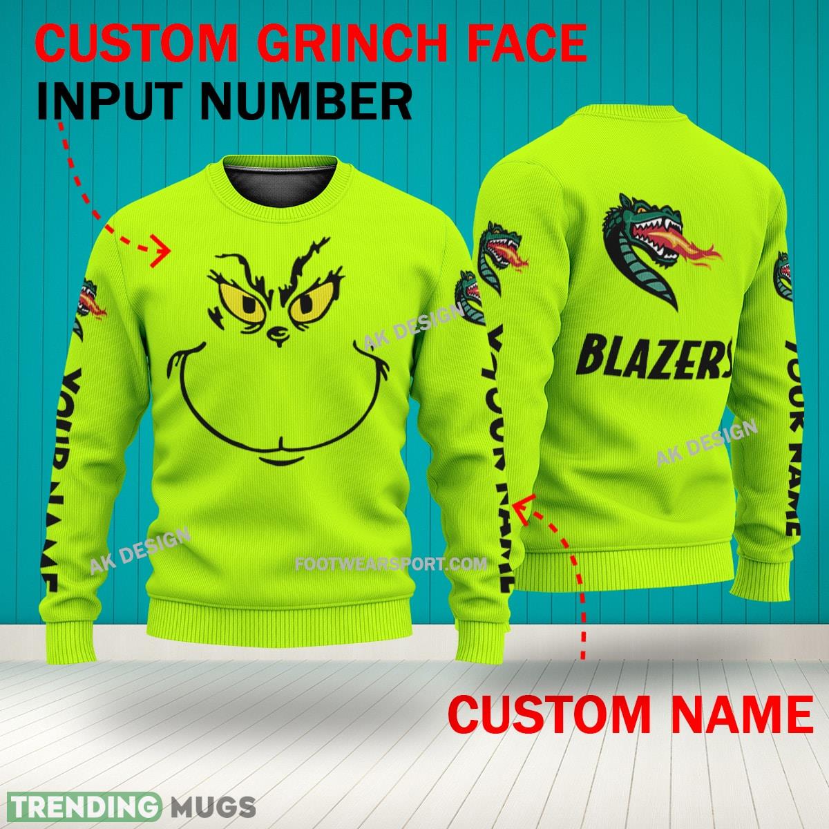 Grinch Face UAB Blazers 3D Hoodie, Zip Hoodie, Sweater Green AOP Custom Number And Name 3D Hoodies Grinch Face UAB Blazers 3D Hoodie, Zip Hoodie, Sweater Green AOP Custom Number And Name 3D Hoodies