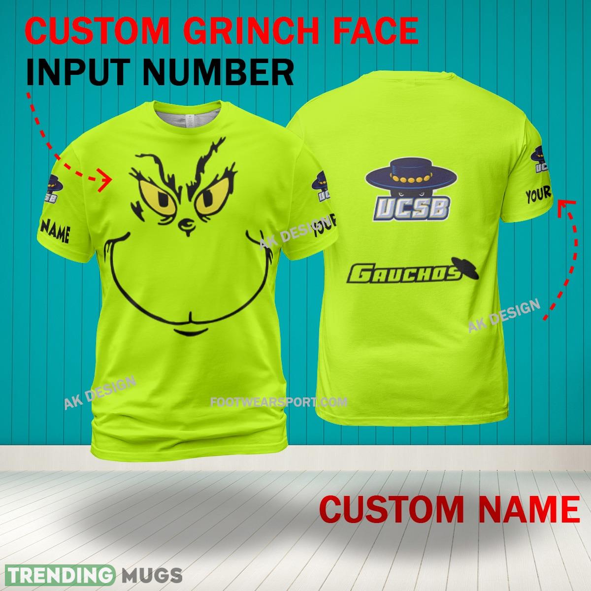 Grinch Face UC Santa Barbara Gauchos 3D Hoodie, Zip Hoodie, Sweater Green AOP Custom Number And Name 3D Hoodies Grinch Face UC Santa Barbara Gauchos 3D Hoodie, Zip Hoodie, Sweater Green AOP Custom Number And Name 3D Hoodies