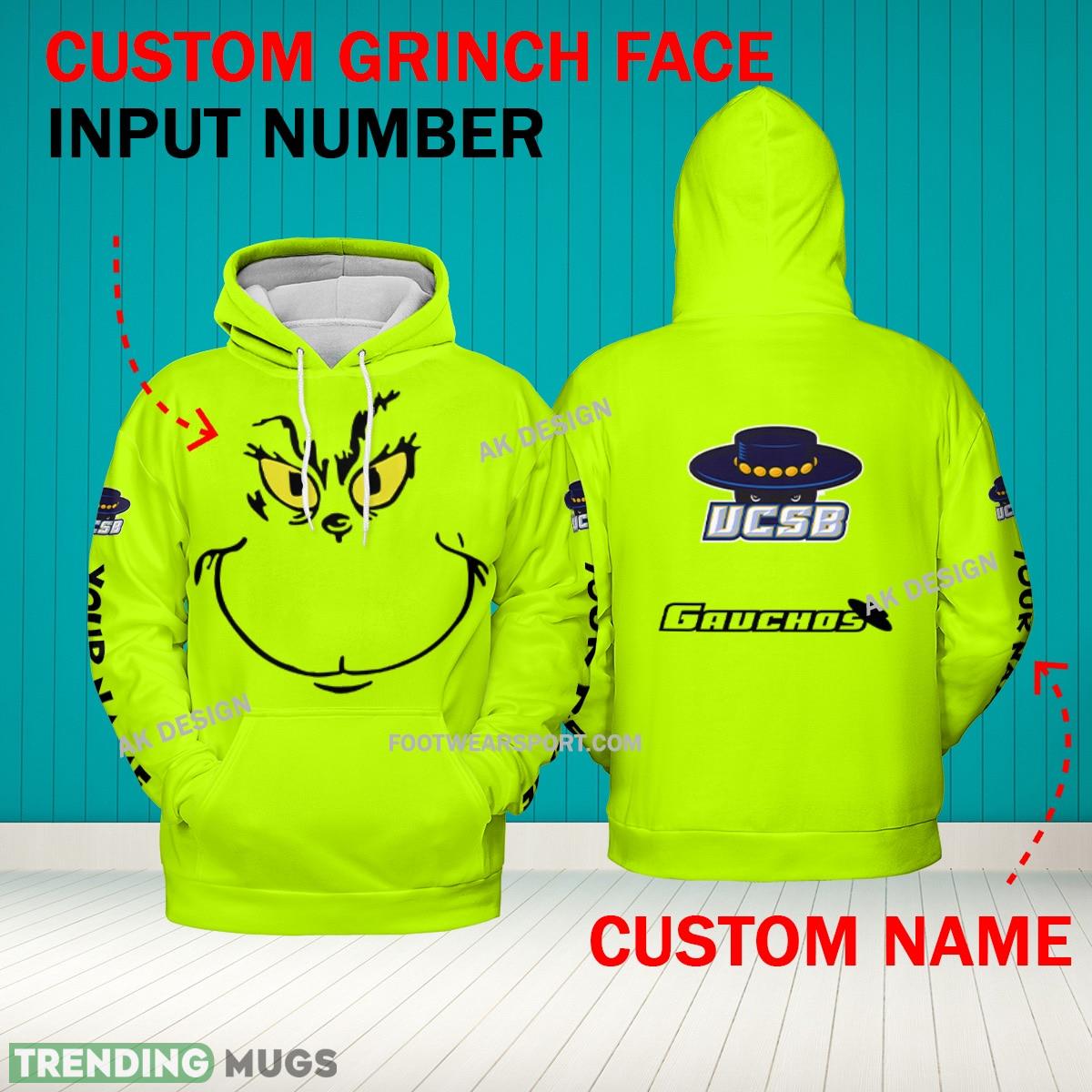 Grinch Face UC Santa Barbara Gauchos 3D Hoodie, Zip Hoodie, Sweater Green AOP Custom Number And Name - Grinch Face NCAA2 UC Santa Barbara Gauchos 3D Hoodie Grinch Face UC Santa Barbara Gauchos 3D Hoodie, Zip Hoodie, Sweater Green AOP Custom Number And Name - Grinch Face NCAA2 UC Santa Barbara Gauchos 3D Hoodie