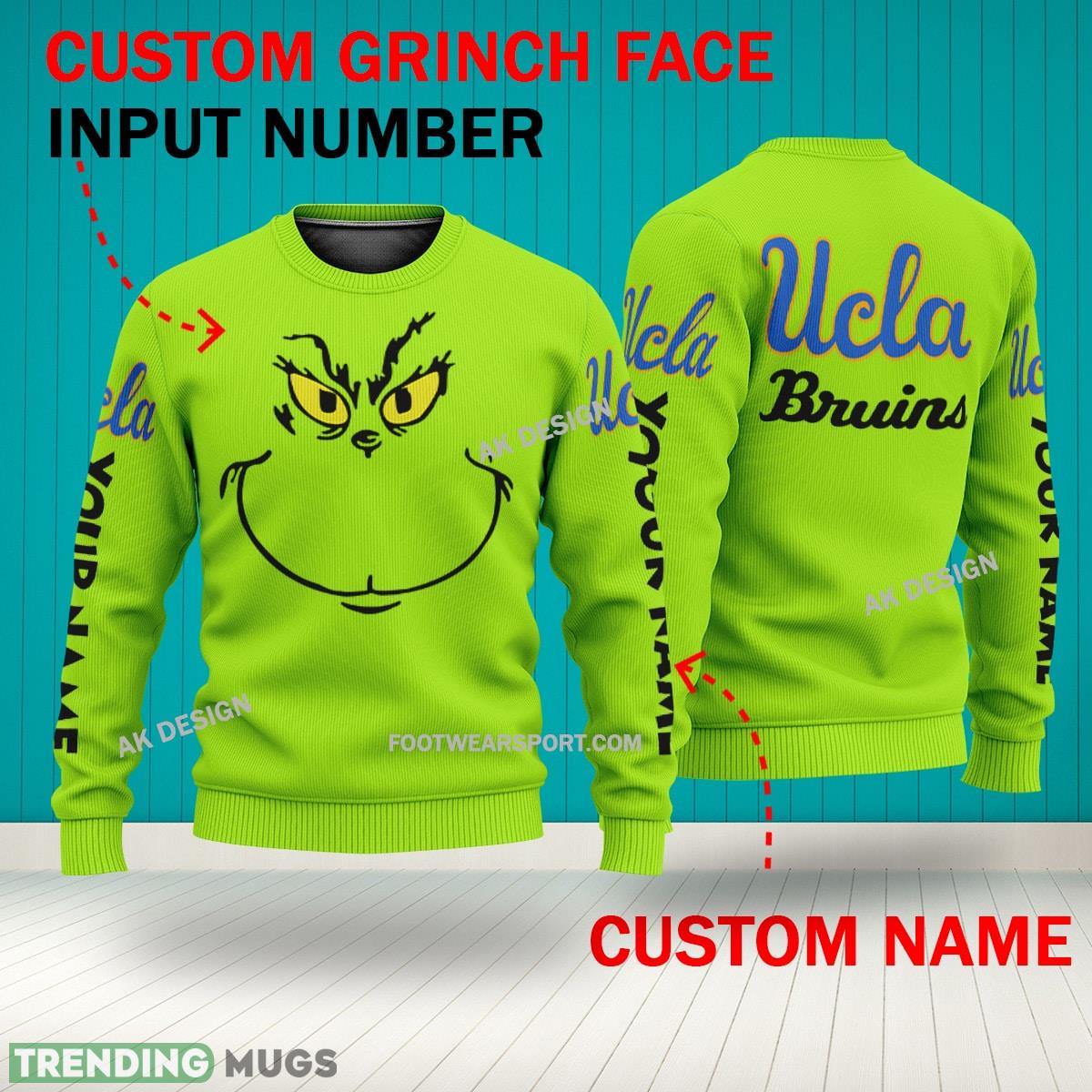 Grinch Face UCLA Bruins 3D Hoodie, Zip Hoodie, Sweater Green AOP Custom Number And Name 3D Hoodies Grinch Face UCLA Bruins 3D Hoodie, Zip Hoodie, Sweater Green AOP Custom Number And Name 3D Hoodies