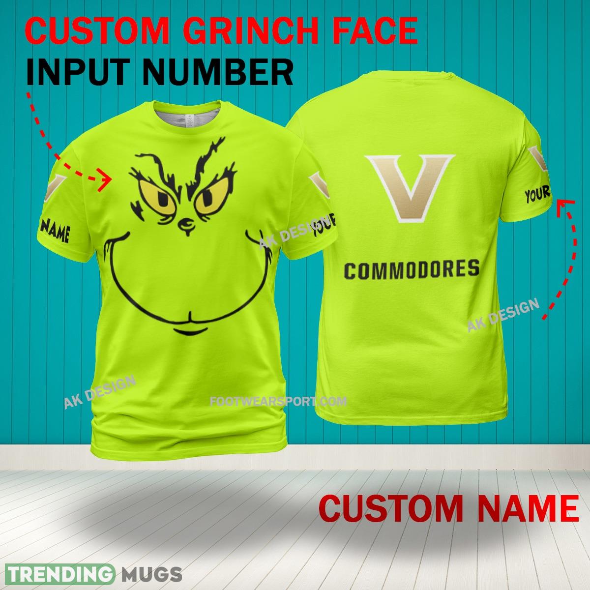 Grinch Face Vanderbilt Commodores 3D Hoodie, Zip Hoodie, Sweater Green AOP Custom Number And Name 3D Hoodies Grinch Face Vanderbilt Commodores 3D Hoodie, Zip Hoodie, Sweater Green AOP Custom Number And Name 3D Hoodies