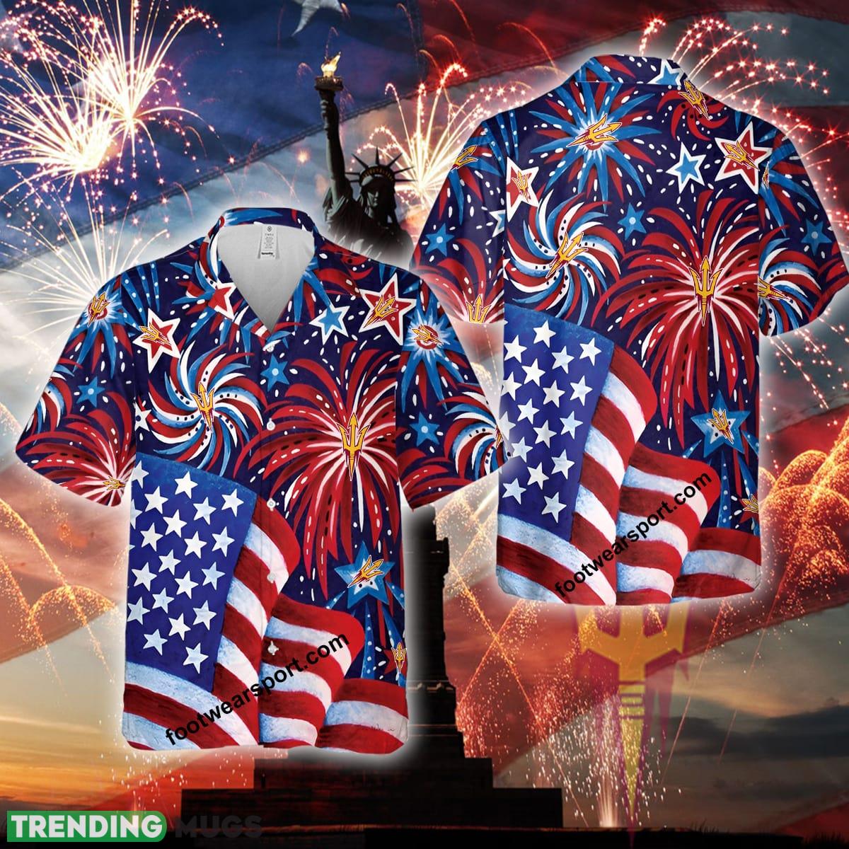 Logo NCAA Arizona State Sun Devils US Flag Pattern Firework Memory Summer Hawaiian Shirt All Over Print Gift Independence Day - 270424-131249 Logo NCAA Arizona State Sun Devils US Flag Pattern Firework Memory Summer Hawaiian Shirt All Over Print Gift Independence Day - 270424-131249
