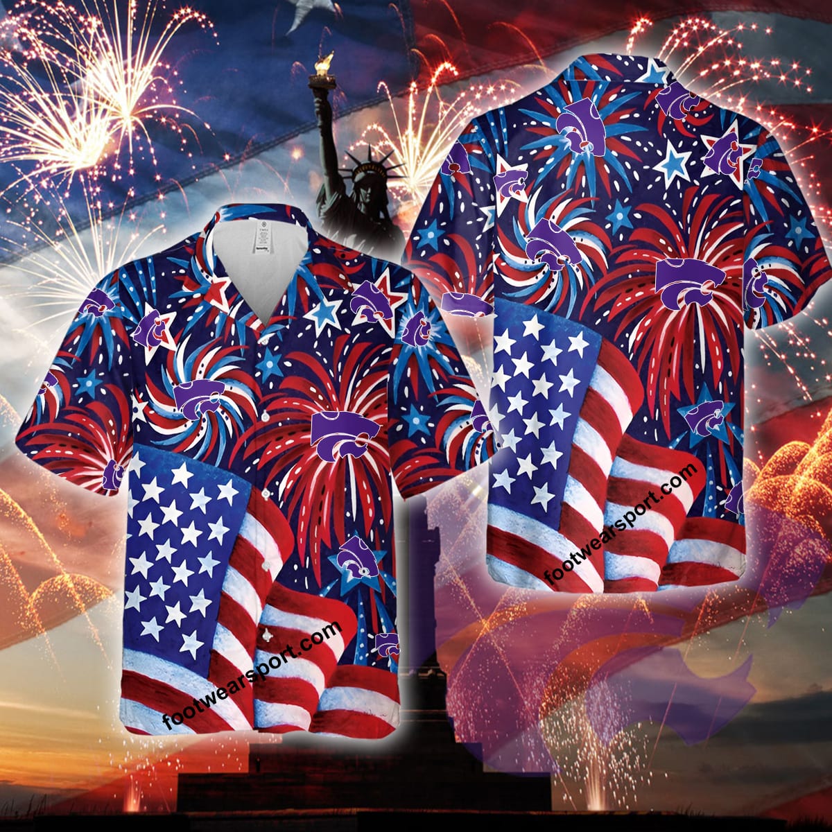 Logo NCAA Kansas State Wildcats US Flag Pattern Firework Memory copy Fans Hawaiian Shirt All Over Print Gift Independence Day - 060524-121034 Logo NCAA Kansas State Wildcats US Flag Pattern Firework Memory copy Fans Hawaiian Shirt All Over Print Gift Independence Day - 060524-121034
