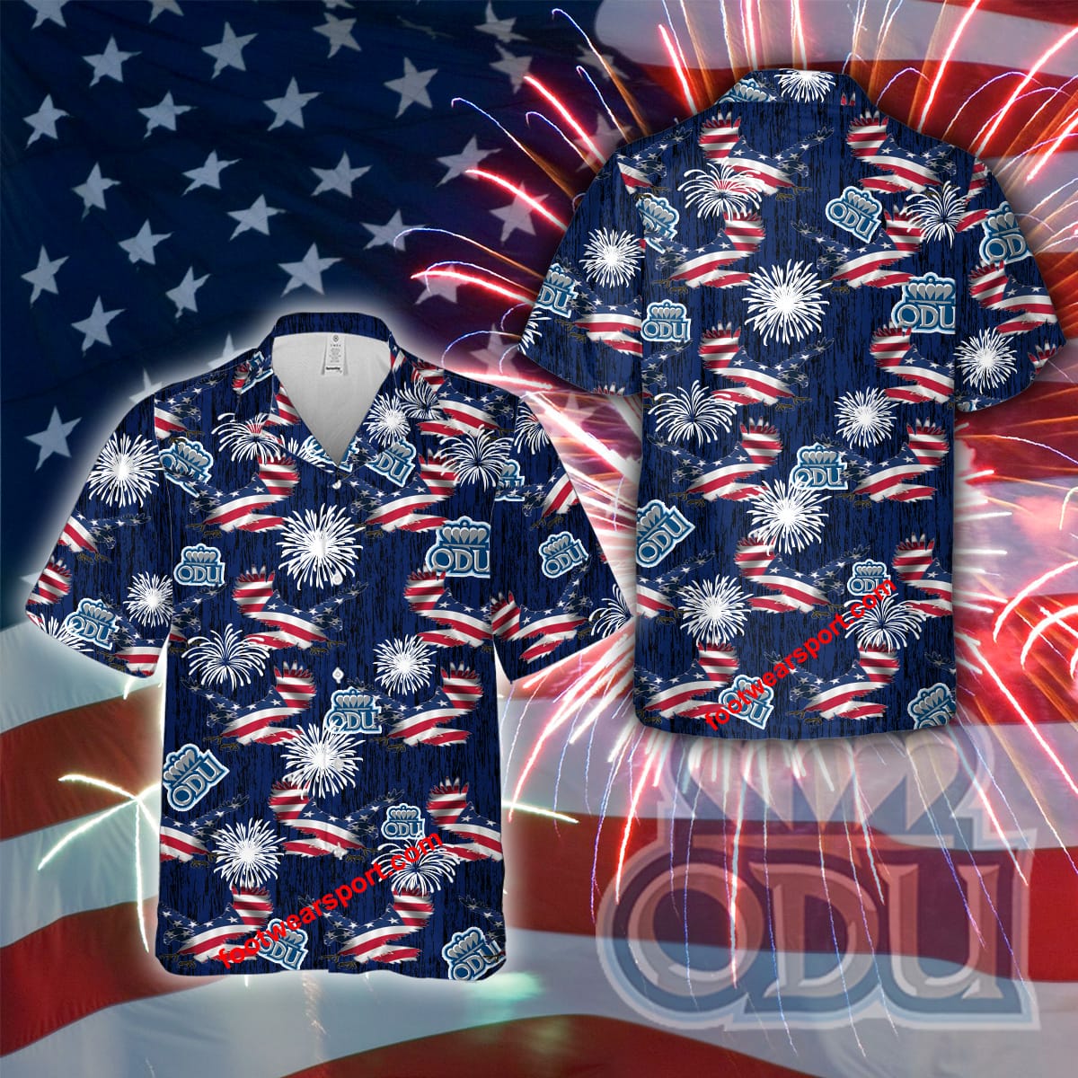 Logo NCAA Old Dominion Monarchs Memory Eagle Pattern copy Fans Hawaiian Shirt All Over Print Gift Independence Day - 060524-123903 Logo NCAA Old Dominion Monarchs Memory Eagle Pattern copy Fans Hawaiian Shirt All Over Print Gift Independence Day - 060524-123903
