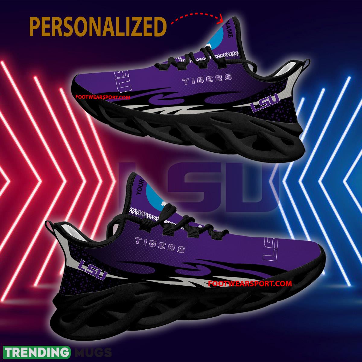Personalized NCAA LSU Tigers Max Soul Shoes New Design Sleek Sport Sneaker Max Soul Personalized NCAA LSU Tigers Max Soul Shoes New Design Sleek Sport Sneaker Max Soul