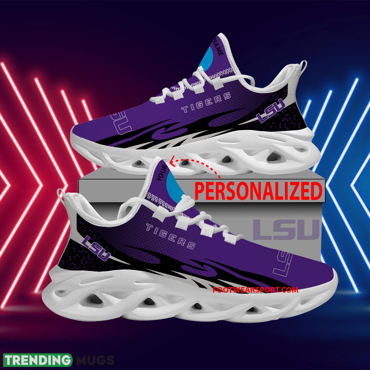 Personalized NCAA LSU Tigers Max Soul Shoes New Design Sleek Sport Sneaker - NCAA LSU Tigers Max Soul Shoes Personalized Photo 1 Personalized NCAA LSU Tigers Max Soul Shoes New Design Sleek Sport Sneaker - NCAA LSU Tigers Max Soul Shoes Personalized Photo 1