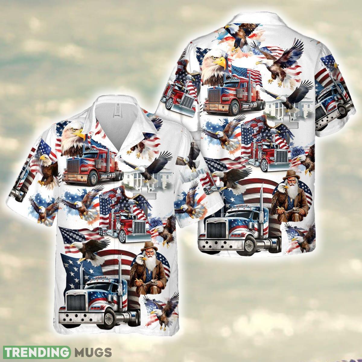 Trucker Truck with Eagle and American Flag, 4th Of July Hawaiian Shirt - Trucker Truck with Eagle and American Flag, 4th Of July Hawaiian Shirt Trucker Truck with Eagle and American Flag, 4th Of July Hawaiian Shirt - Trucker Truck with Eagle and American Flag, 4th Of July Hawaiian Shirt