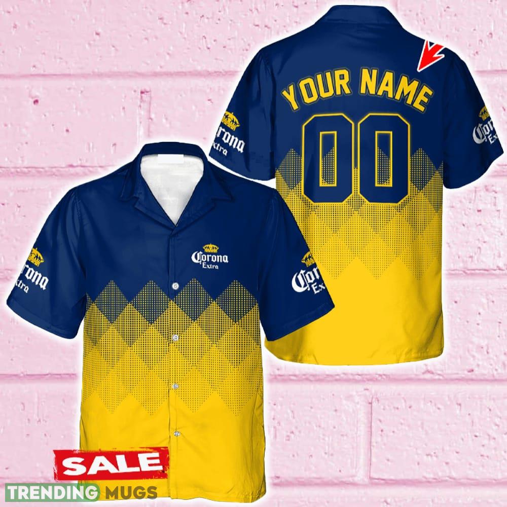 Custom Number And Name Corona Extra Yellow And Blue Halftone Hawaiian Shirt Beer For Men Women Summer Beach - Custom Number And Name Corona Extra Yellow And Blue Halftone Hawaiian Shirt Beer For Men Women Summer Beach Custom Number And Name Corona Extra Yellow And Blue Halftone Hawaiian Shirt Beer For Men Women Summer Beach - Custom Number And Name Corona Extra Yellow And Blue Halftone Hawaiian Shirt Beer For Men Women Summer Beach