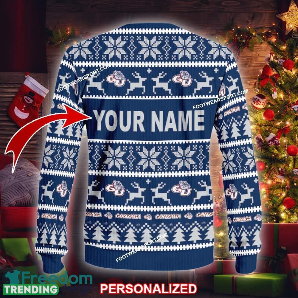 Custom Name NEW Fabric Gonzaga Bulldogs Ugly Christmas Sweater Gift Holidays 3D Sweater Custom Name NEW Fabric Gonzaga Bulldogs Ugly Christmas Sweater Gift Holidays 3D Sweater