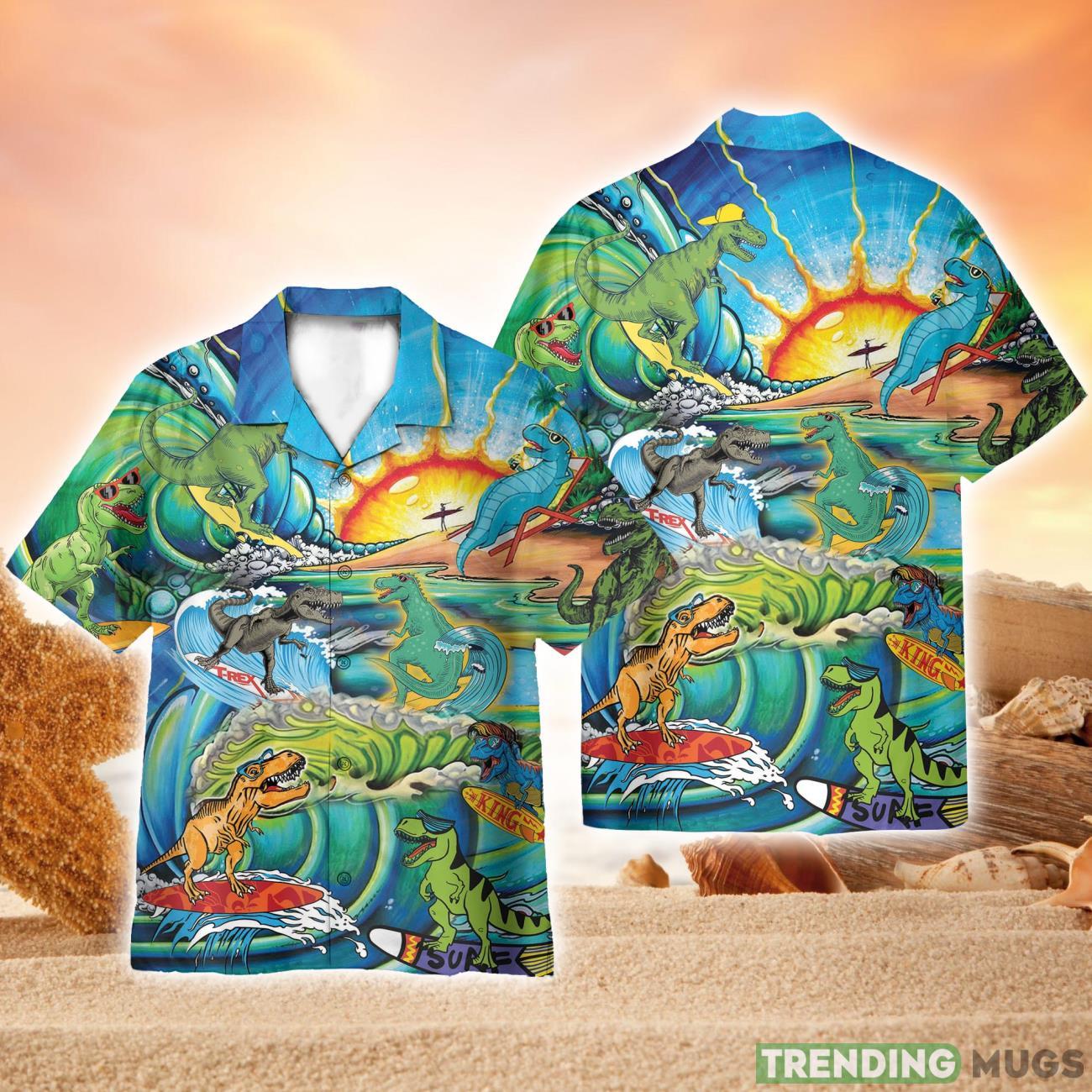 Funny T-rex Dinosaur Surfing Full Printed Hawaiian Shirt Beach Shirt Product Photo 1 Funny T-rex Dinosaur Surfing Full Printed Hawaiian Shirt Beach Shirt Product Photo 1