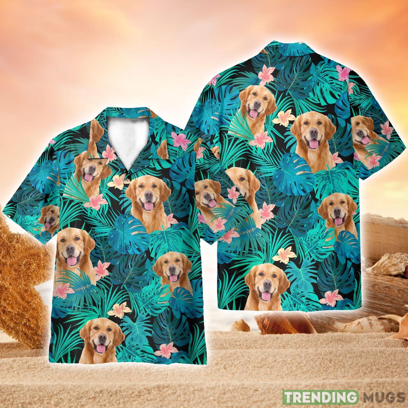 Golden Retriever In Tropical Green Leaves  Full Printed Hawaiian Shirt Beach Shirt Product Photo 1
