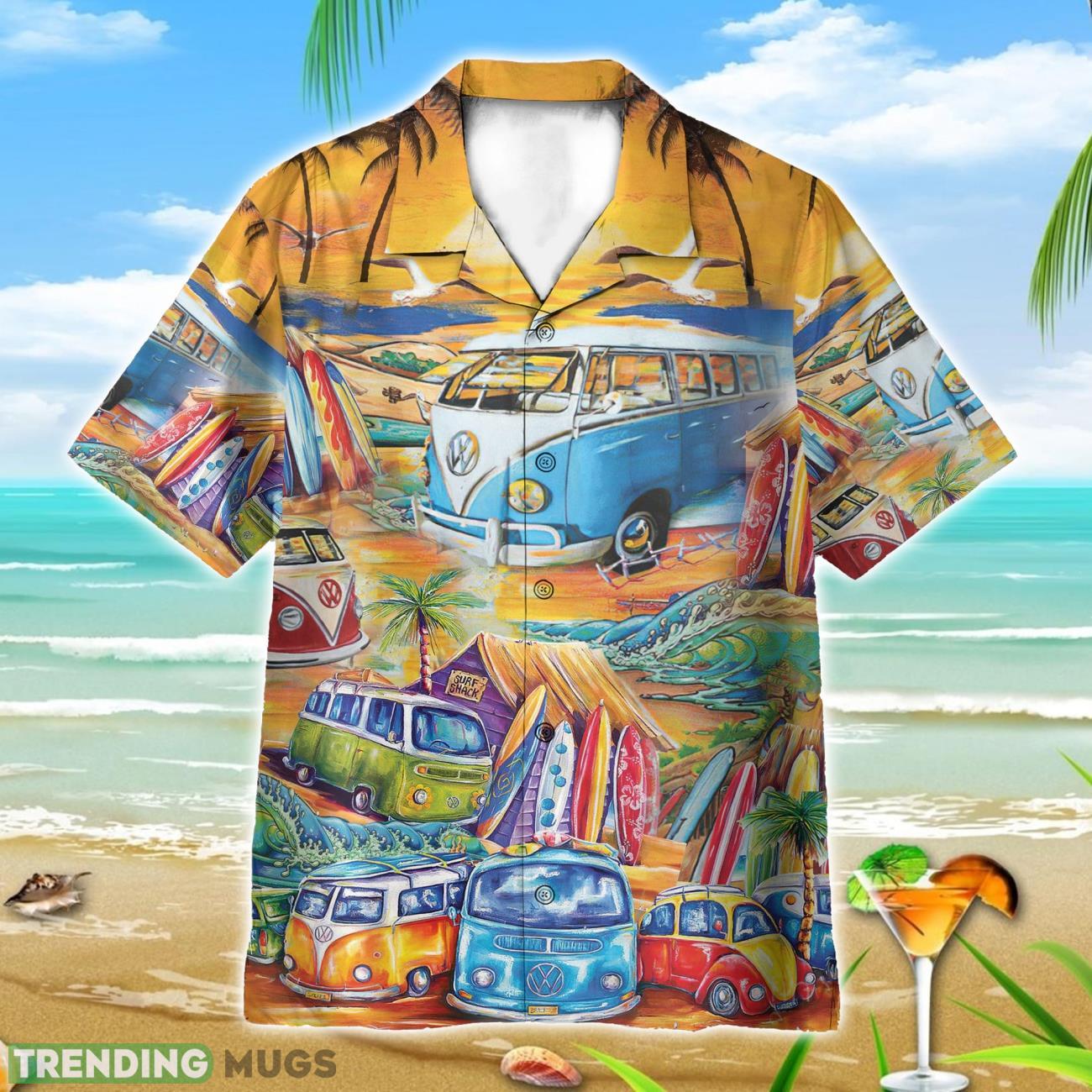 Hippie Camper Vans Surfing On The Beach AOP Hawaiian Shirt Beach Lover Gift Hawaii Shirt Product Photo 1