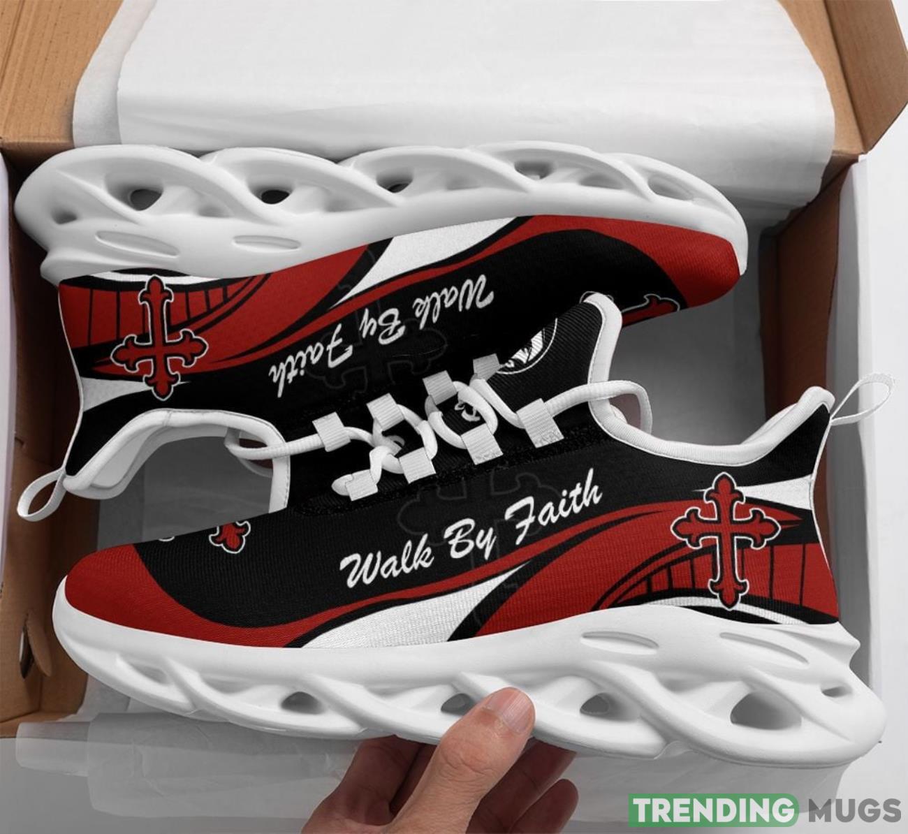 Jesus Walk By Faith Max Soul Shoes Running Sneakers Sport Sneakers Gift Red Black Product Photo 1