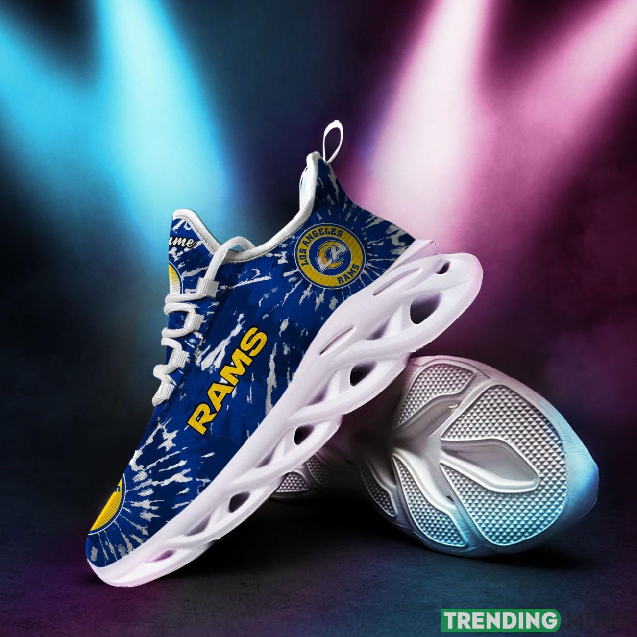Los Angeles Rams Custom Name Tie Dye Max Soul Sneaker Shoes For Fans For Men Women Max Soul Los Angeles Rams Custom Name Tie Dye Max Soul Sneaker Shoes For Fans For Men Women Max Soul