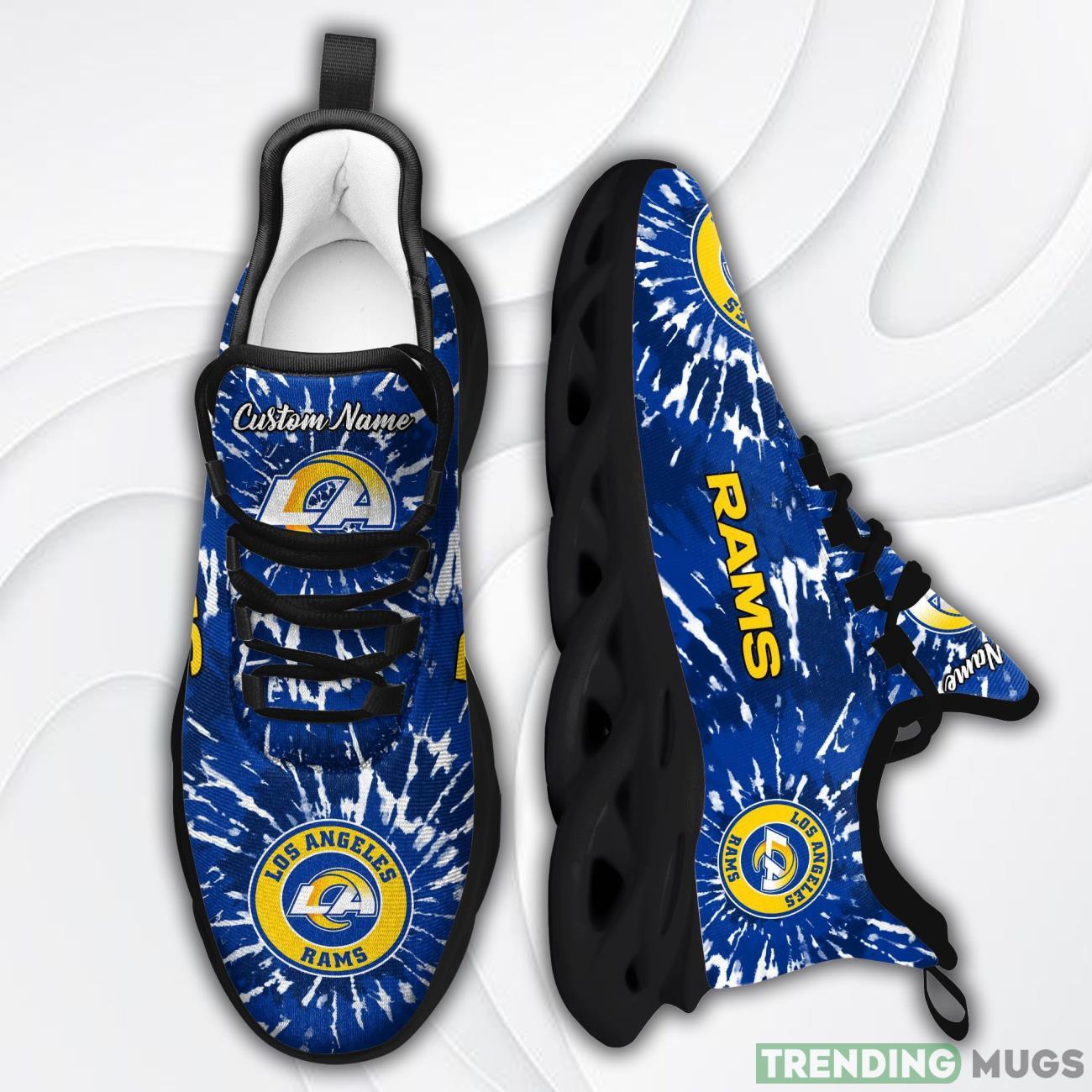 Los Angeles Rams Custom Name Tie Dye Max Soul Sneaker Shoes For Fans For Men Women Max Soul Los Angeles Rams Custom Name Tie Dye Max Soul Sneaker Shoes For Fans For Men Women Max Soul