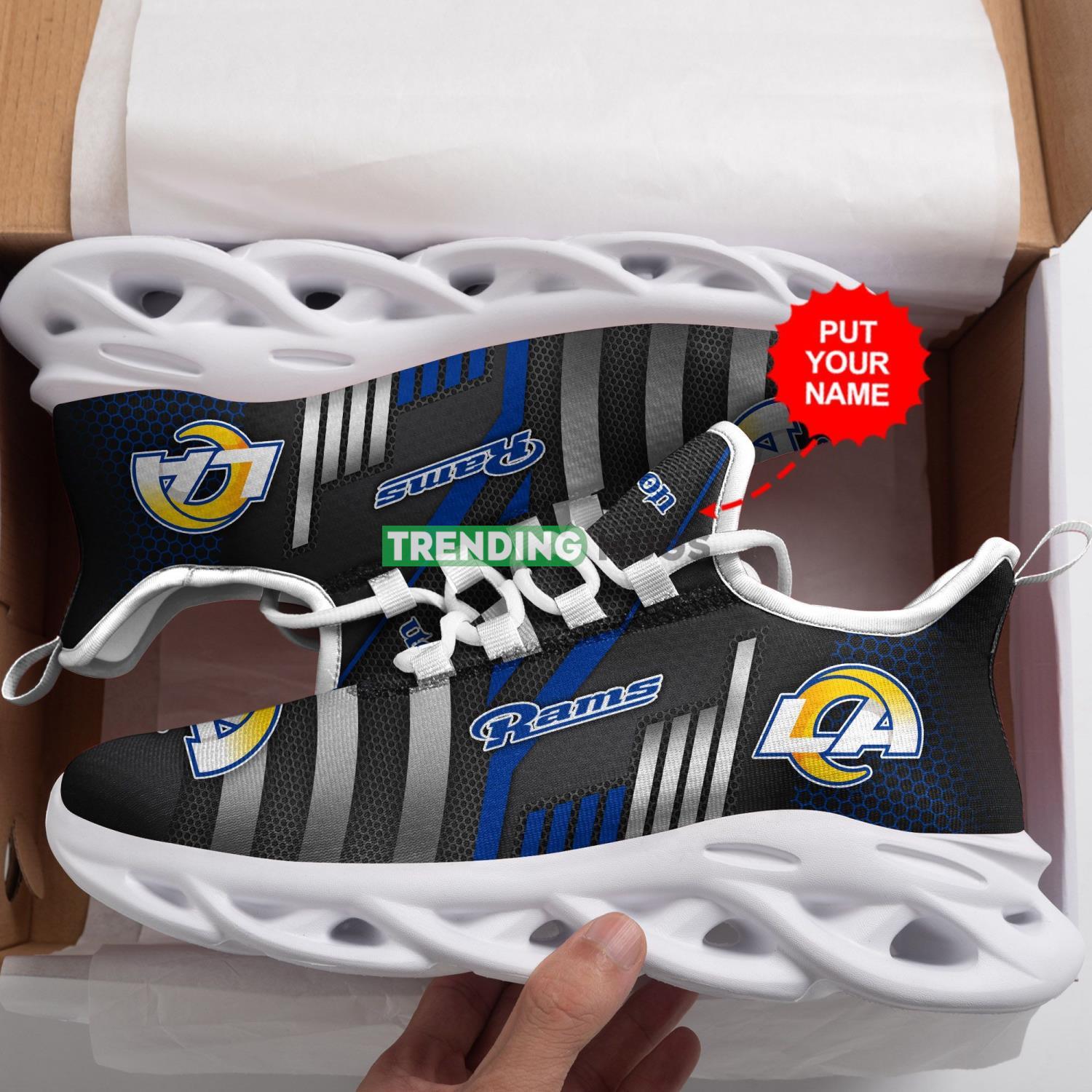 Los Angeles Rams Custom Personalized Max Soul Sneakers Comfortable Men Women Shoes Max Soul Los Angeles Rams Custom Personalized Max Soul Sneakers Comfortable Men Women Shoes Max Soul