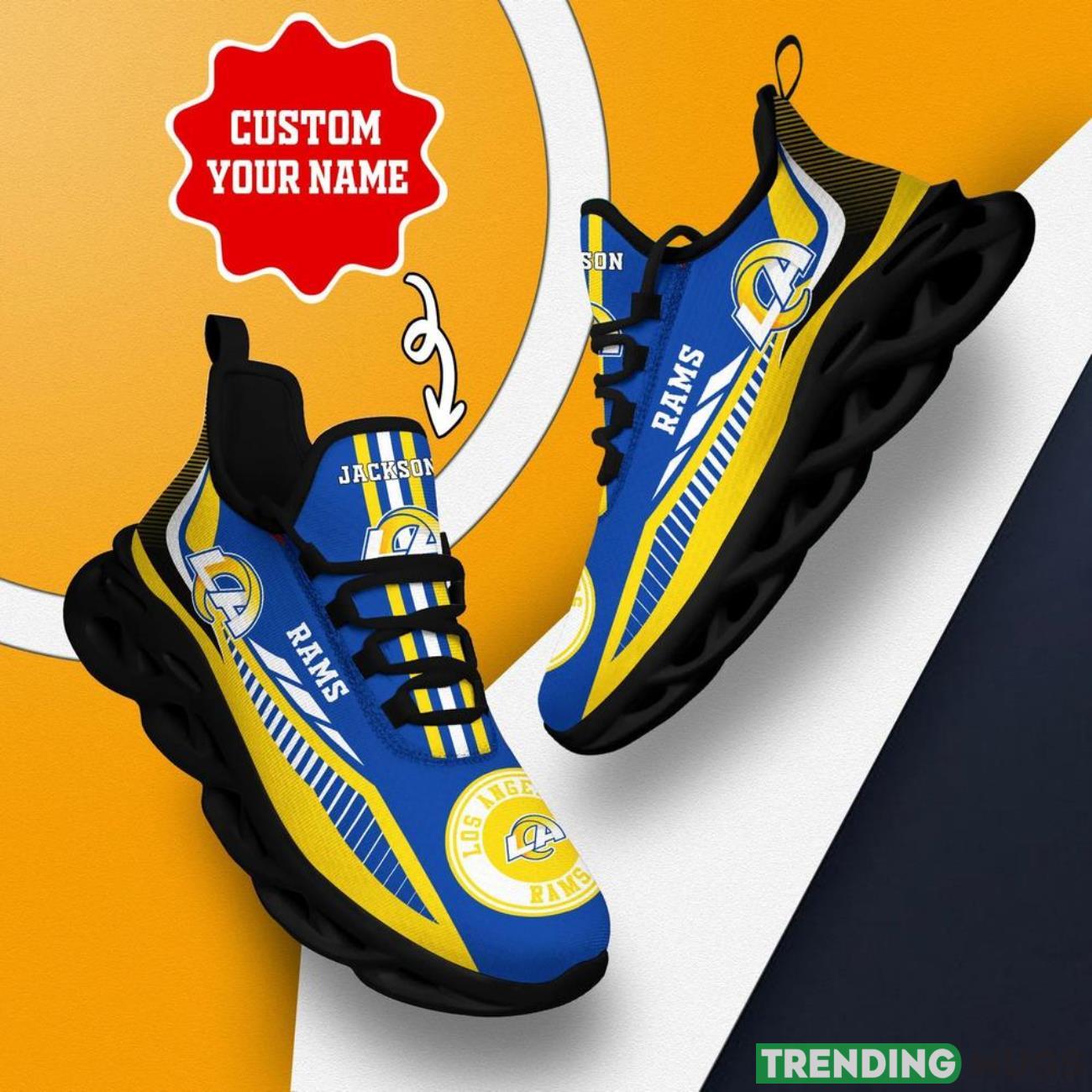 Los Angeles Rams NFL Max Soul Shoes Sneakers Personalized Name Gifts For Football Fans Max Soul Los Angeles Rams NFL Max Soul Shoes Sneakers Personalized Name Gifts For Football Fans Max Soul
