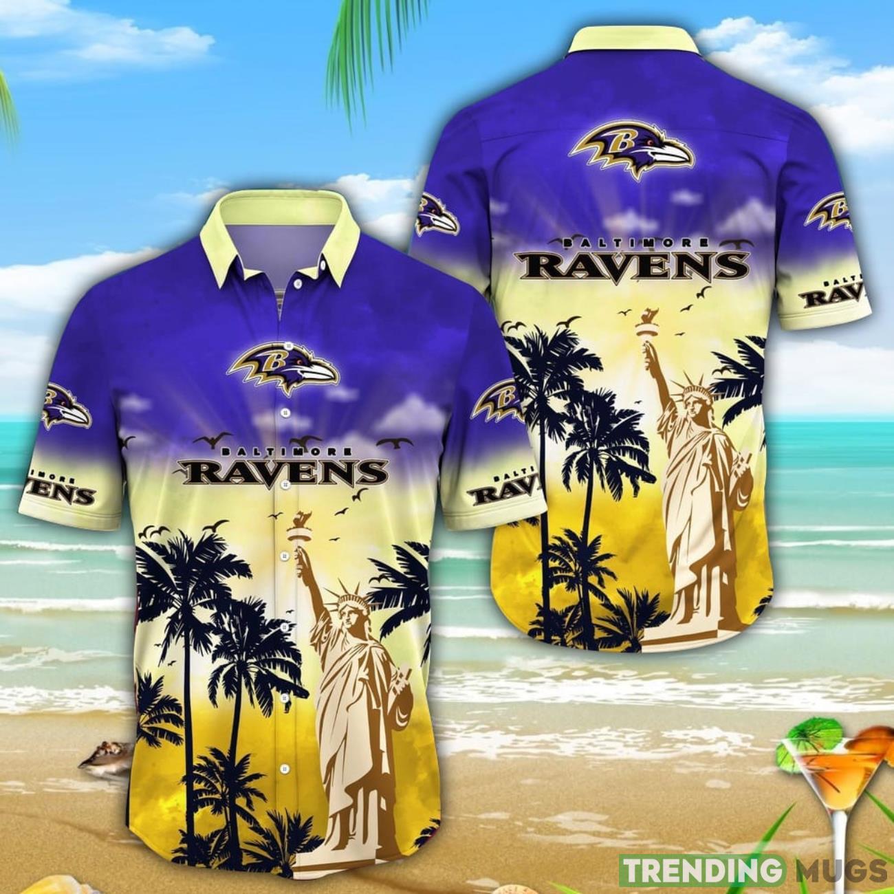 NFL Baltimore Ravens Statue Of Liberty Aloha Hawaiian Shirt Product Photo 1 NFL Baltimore Ravens Statue Of Liberty Aloha Hawaiian Shirt Product Photo 1