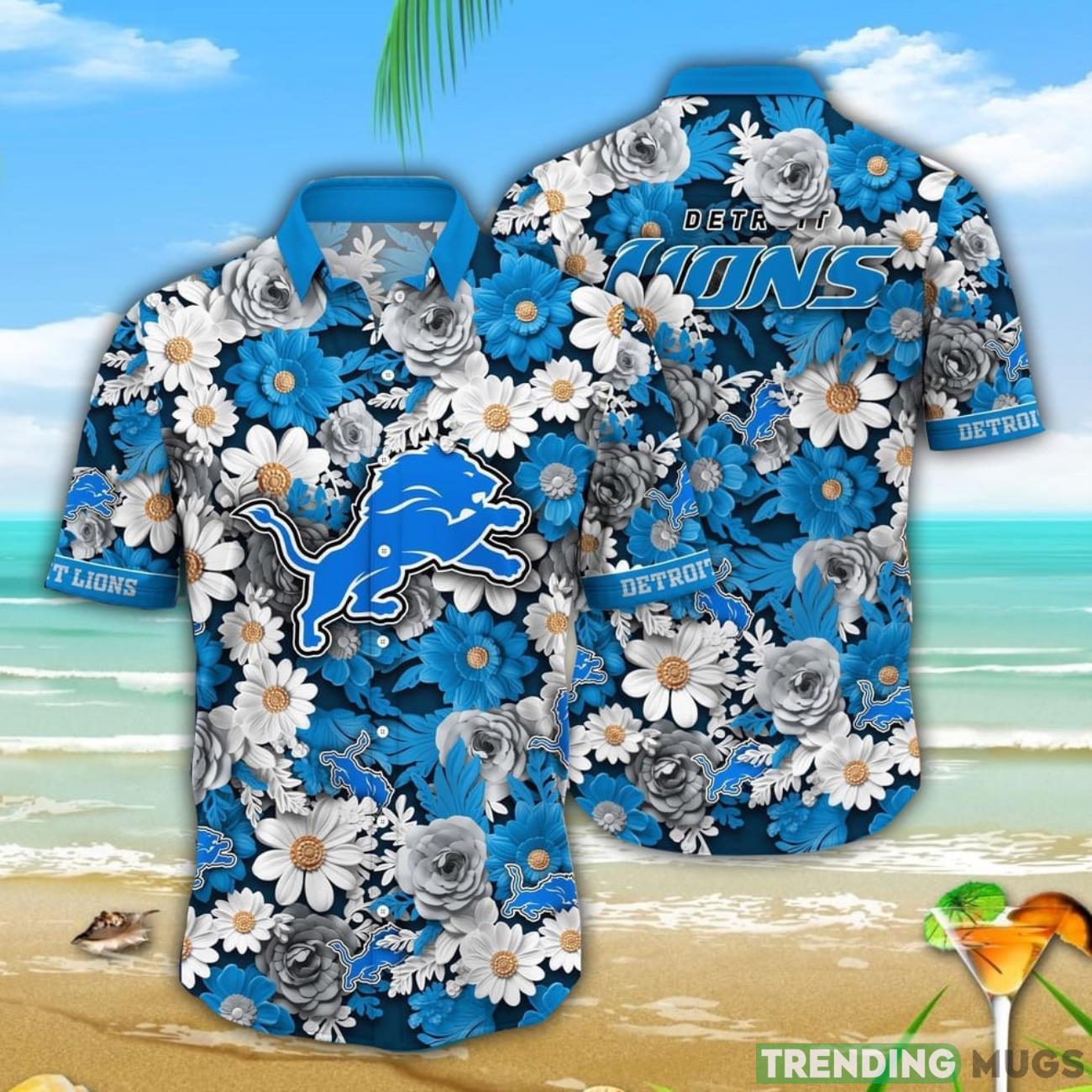 NFL Detroit Lions Summer Beach Shirt Flower Sunny Hawaiian Shirt Product Photo 1 NFL Detroit Lions Summer Beach Shirt Flower Sunny Hawaiian Shirt Product Photo 1