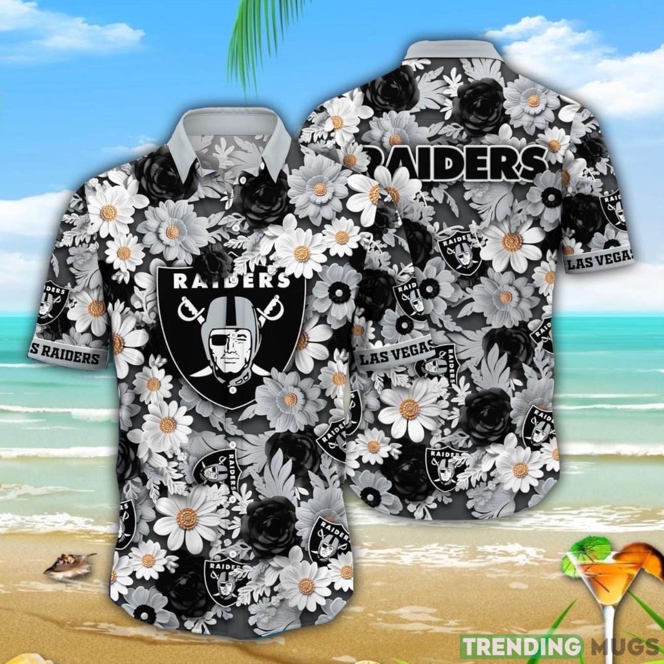 NFL Las Vegas Raiders Summer Beach Shirt Flower Sunny Hawaiian Shirt Product Photo 1 NFL Las Vegas Raiders Summer Beach Shirt Flower Sunny Hawaiian Shirt Product Photo 1