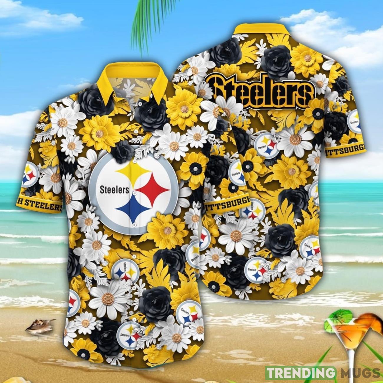 NFL Pittsburgh Steelers Summer Beach Shirt Flower Sunny Hawaiian Shirt Product Photo 1 NFL Pittsburgh Steelers Summer Beach Shirt Flower Sunny Hawaiian Shirt Product Photo 1