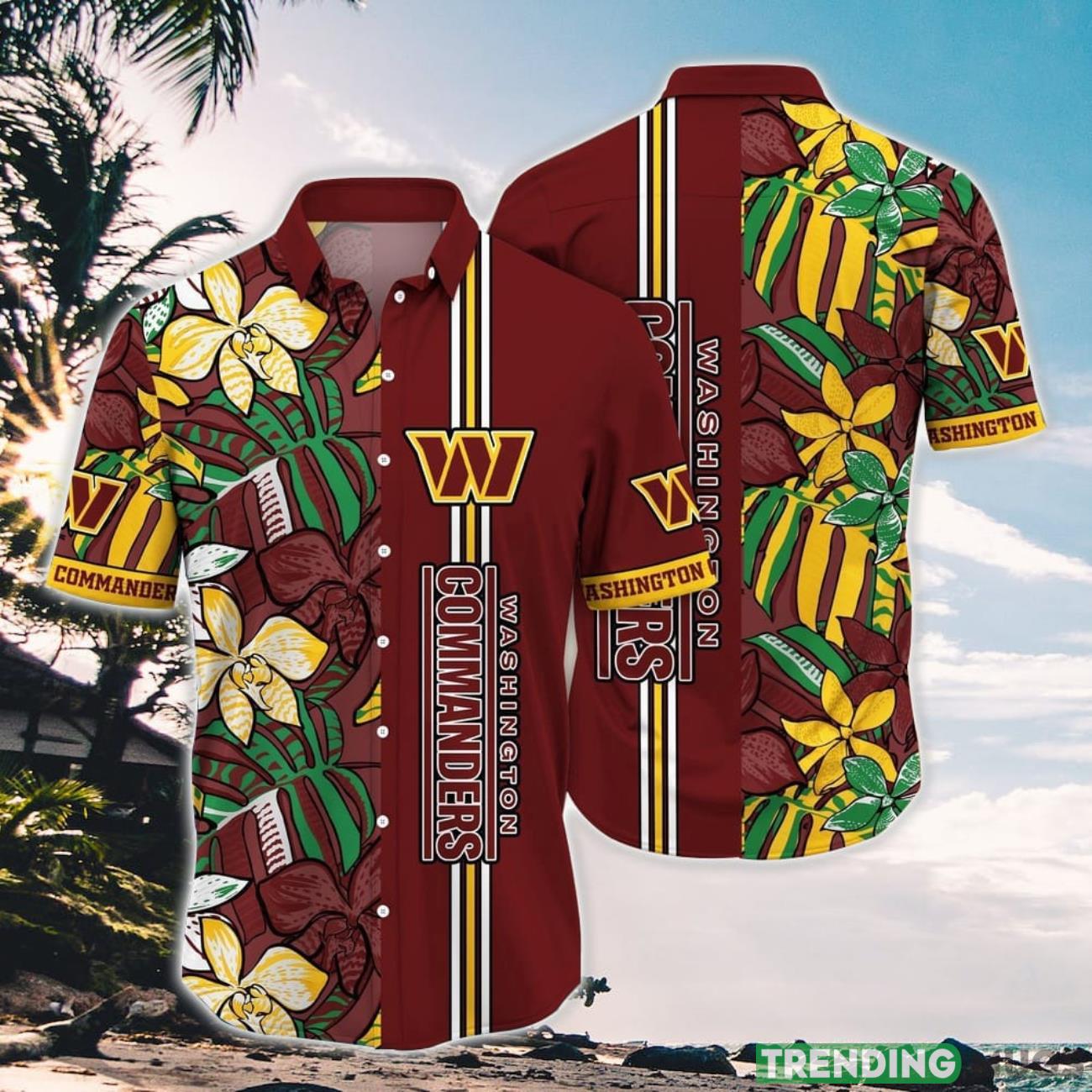 NFL Washington Commanders Hawaiian Shirt Flower Chic Summer Gift For Fans Product Photo 1 NFL Washington Commanders Hawaiian Shirt Flower Chic Summer Gift For Fans Product Photo 1