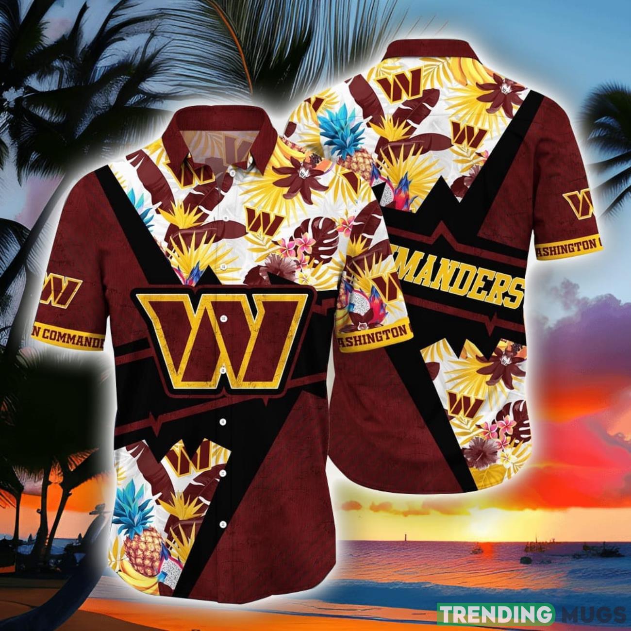 NFL Washington Commanders Hawaiian Shirt Flower Island Tropical Flower Style Shirt Product Photo 1 NFL Washington Commanders Hawaiian Shirt Flower Island Tropical Flower Style Shirt Product Photo 1