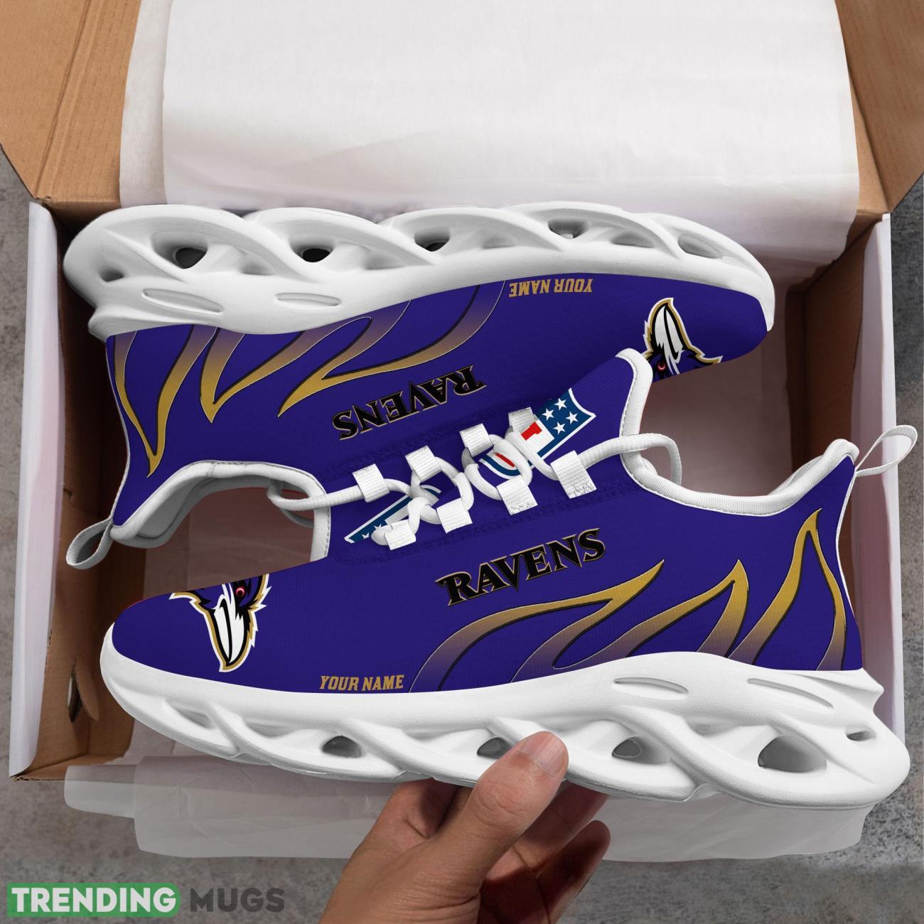 Running Sneakers NFL Baltimore Ravens Fire Pattern Personalized Name Max Soul Shoes Sneakers Product Photo 1