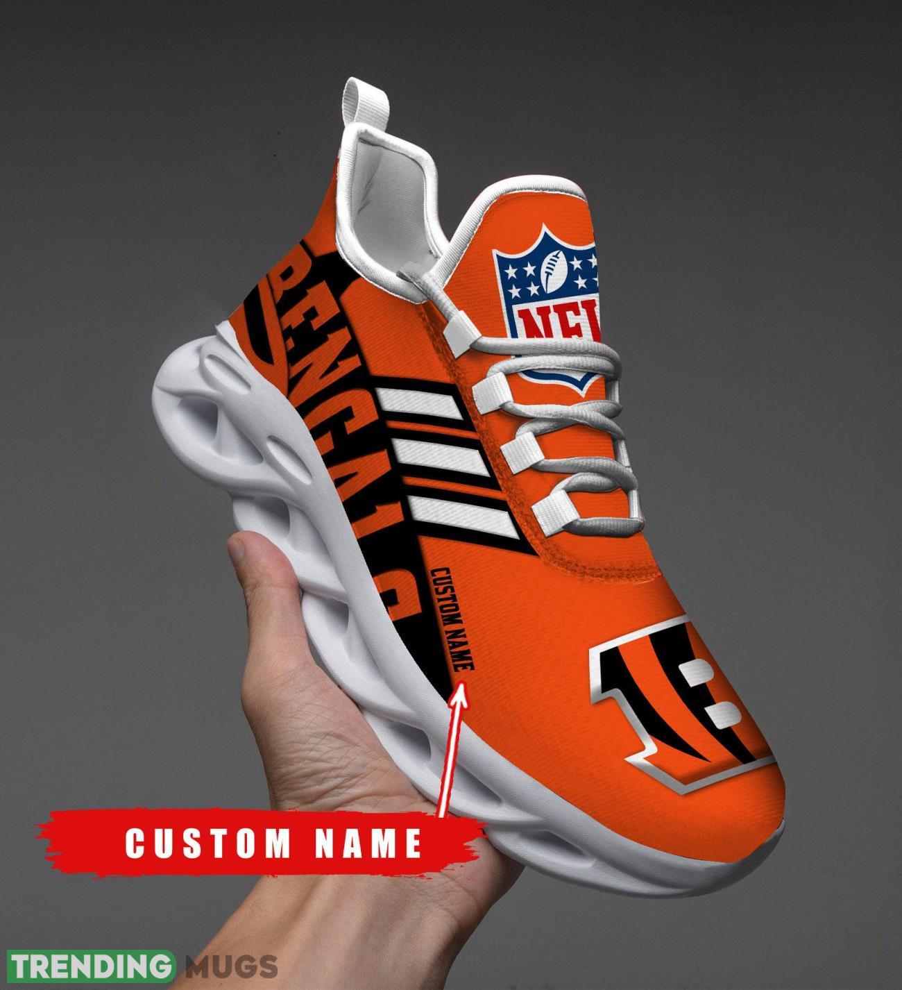 Running Sneakers NFL Cincinnati Bengals Big Logo Striped Style Personalized Name Max Soul Shoes Sneakers Product Photo 1 Running Sneakers NFL Cincinnati Bengals Big Logo Striped Style Personalized Name Max Soul Shoes Sneakers Product Photo 1