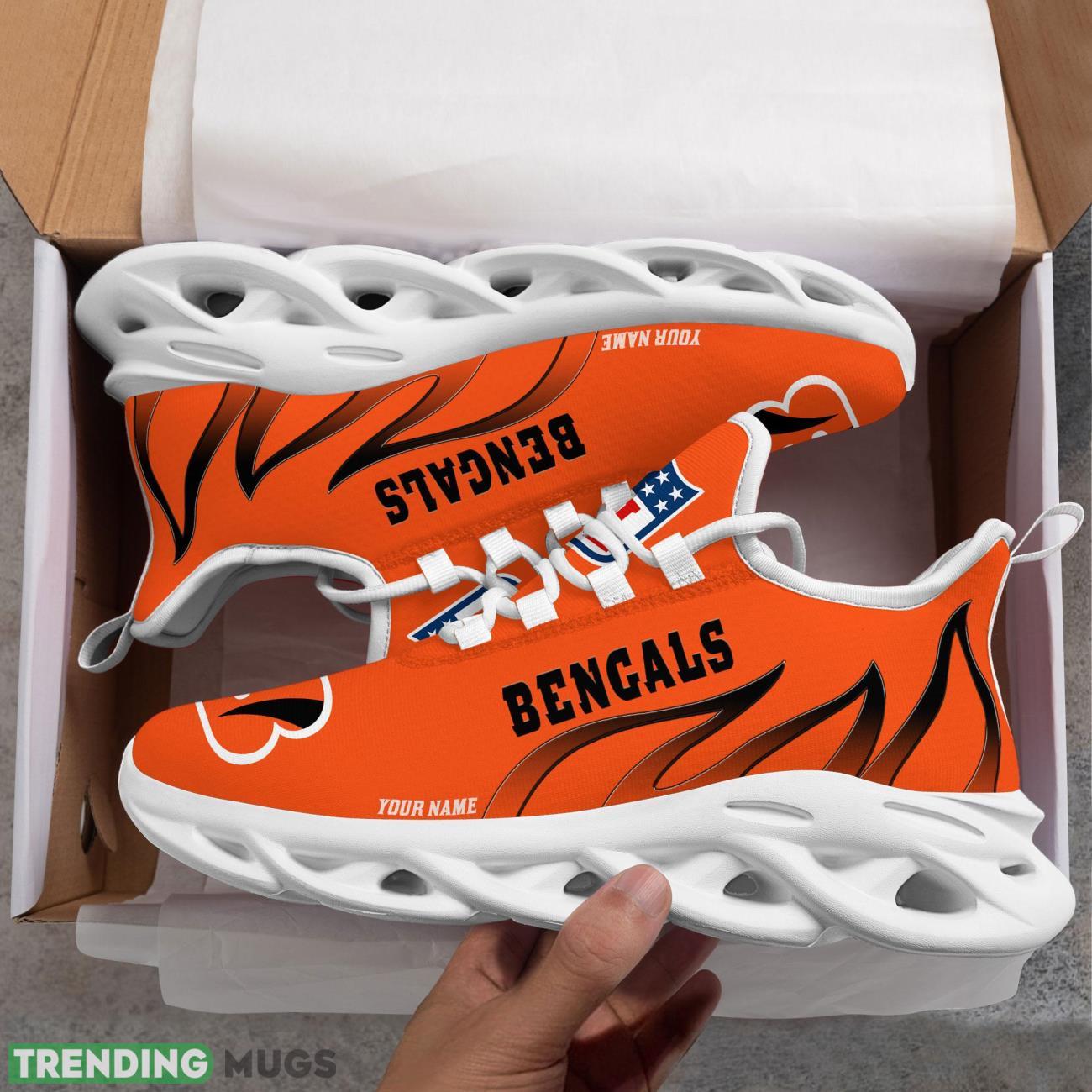 Running Sneakers NFL Cincinnati Bengals Fire Pattern Personalized Name Max Soul Shoes Sneakers Product Photo 1 Running Sneakers NFL Cincinnati Bengals Fire Pattern Personalized Name Max Soul Shoes Sneakers Product Photo 1