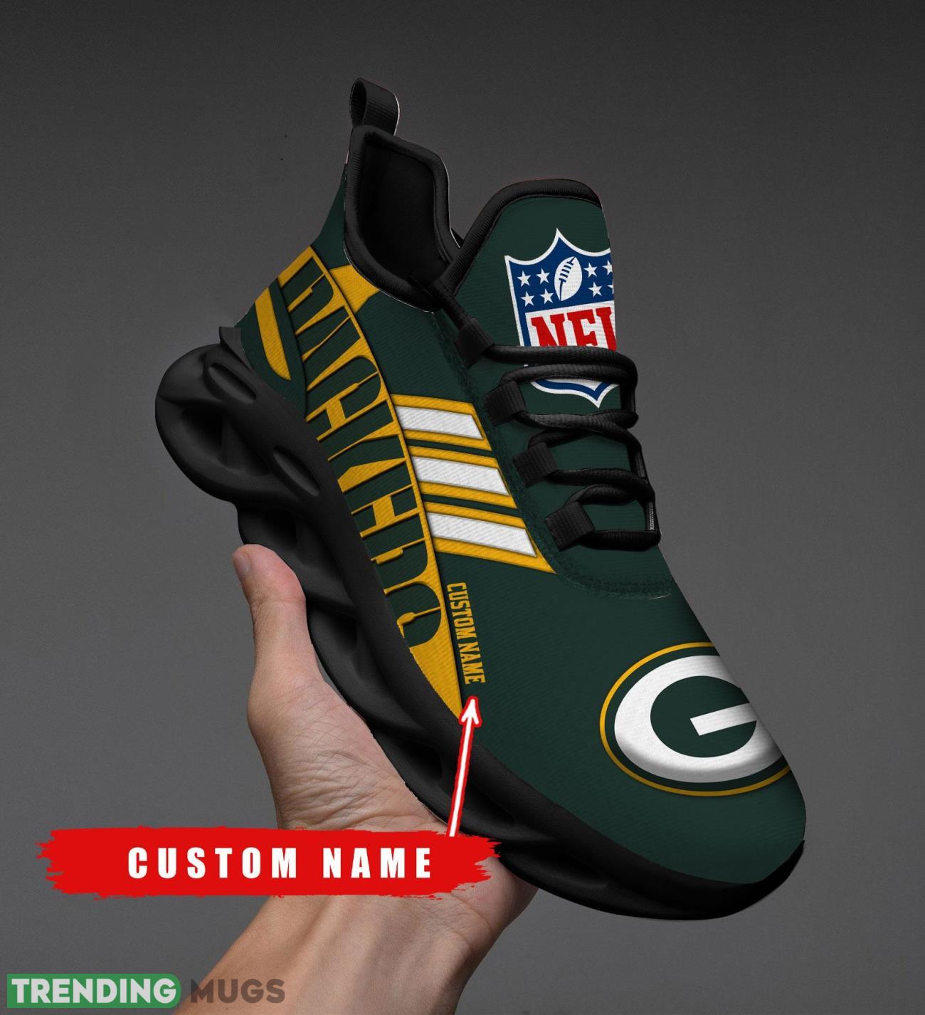 Running Sneakers NFL Green Bay Packers Big Logo Striped Style Personalized Name Max Soul Shoes Sneakers Max Soul Running Sneakers NFL Green Bay Packers Big Logo Striped Style Personalized Name Max Soul Shoes Sneakers Max Soul