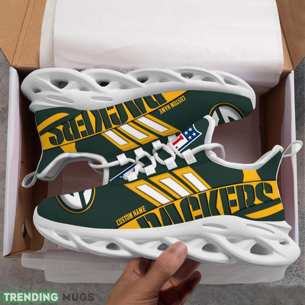Running Sneakers NFL Green Bay Packers Big Logo Striped Style Personalized Name Max Soul Shoes Sneakers Product Photo 1 Running Sneakers NFL Green Bay Packers Big Logo Striped Style Personalized Name Max Soul Shoes Sneakers Product Photo 1