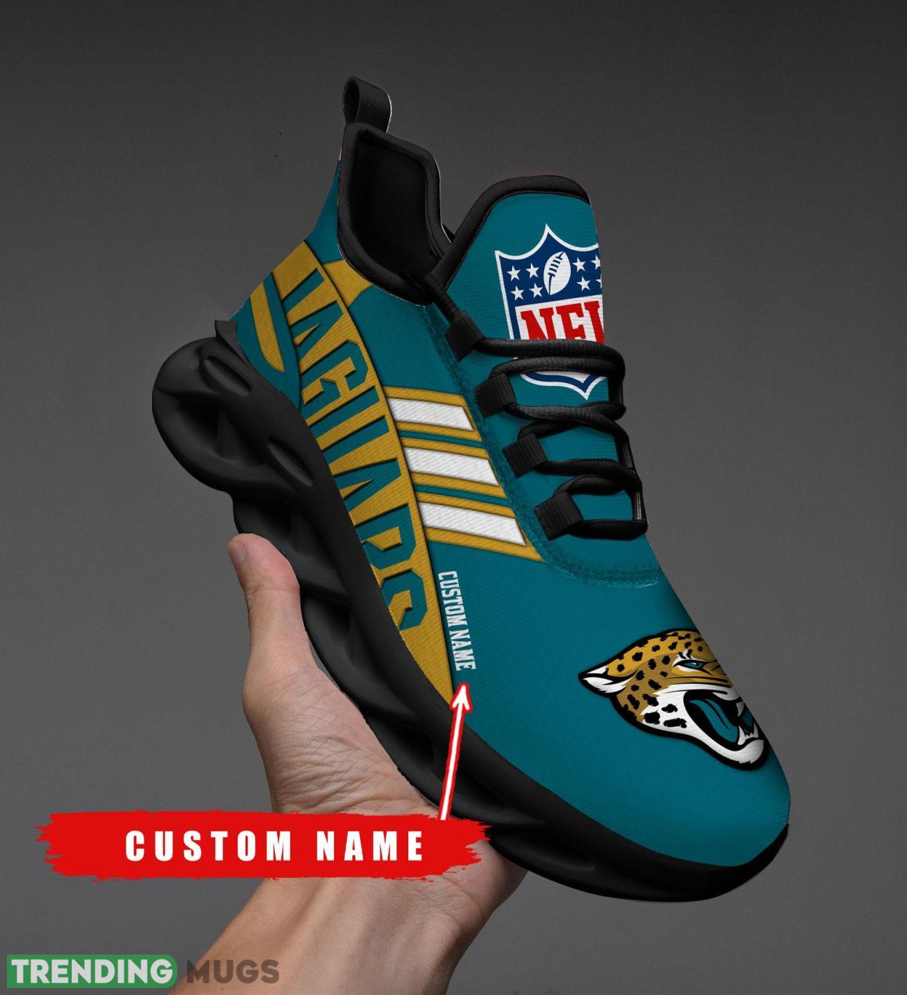Running Sneakers NFL Jacksonville Jaguars Big Logo Striped Style Personalized Name Max Soul Shoes Sneakers Max Soul Running Sneakers NFL Jacksonville Jaguars Big Logo Striped Style Personalized Name Max Soul Shoes Sneakers Max Soul