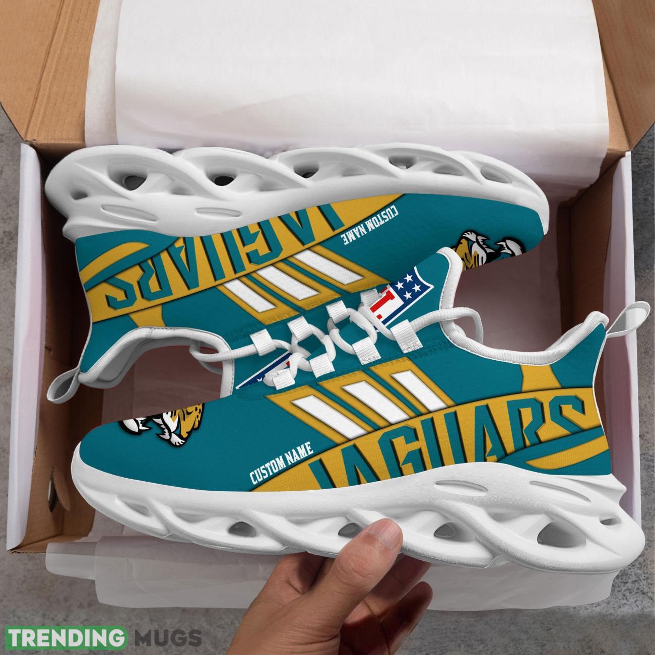 Running Sneakers NFL Jacksonville Jaguars Big Logo Striped Style Personalized Name Max Soul Shoes Sneakers Max Soul Running Sneakers NFL Jacksonville Jaguars Big Logo Striped Style Personalized Name Max Soul Shoes Sneakers Max Soul