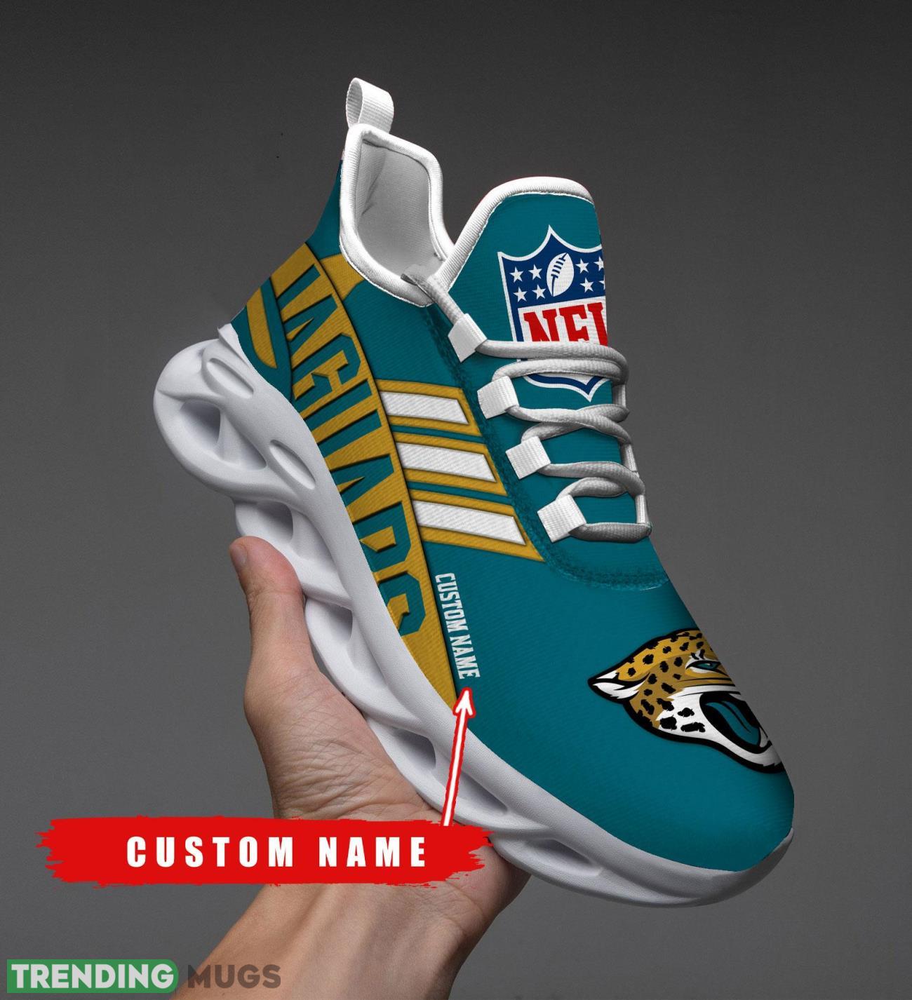 Running Sneakers NFL Jacksonville Jaguars Big Logo Striped Style Personalized Name Max Soul Shoes Sneakers Product Photo 1 Running Sneakers NFL Jacksonville Jaguars Big Logo Striped Style Personalized Name Max Soul Shoes Sneakers Product Photo 1