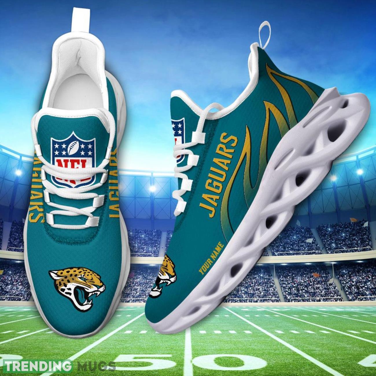 Running Sneakers NFL Jacksonville Jaguars Fire Pattern Personalized Name Max Soul Shoes Sneakers Max Soul Running Sneakers NFL Jacksonville Jaguars Fire Pattern Personalized Name Max Soul Shoes Sneakers Max Soul