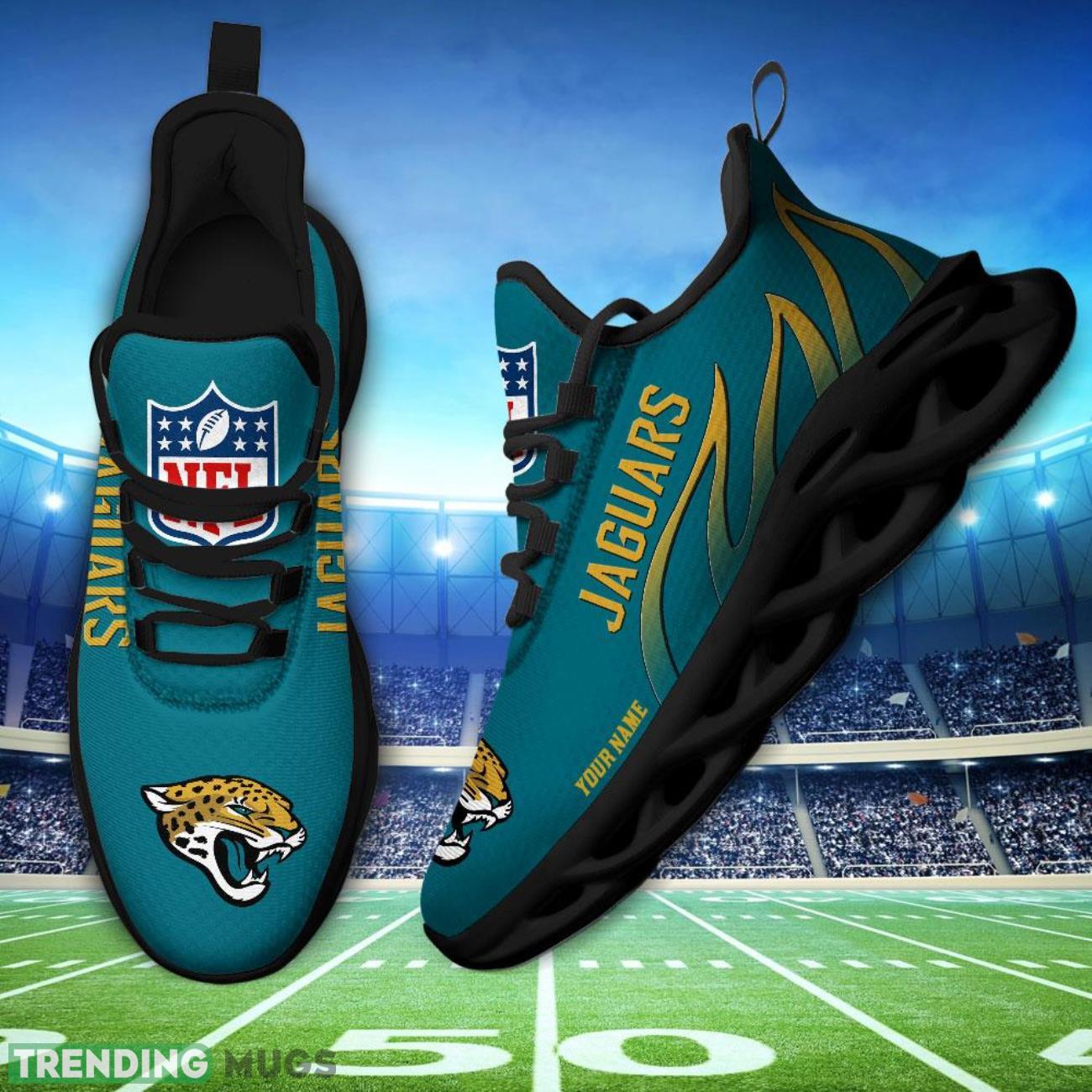 Running Sneakers NFL Jacksonville Jaguars Fire Pattern Personalized Name Max Soul Shoes Sneakers Max Soul Running Sneakers NFL Jacksonville Jaguars Fire Pattern Personalized Name Max Soul Shoes Sneakers Max Soul