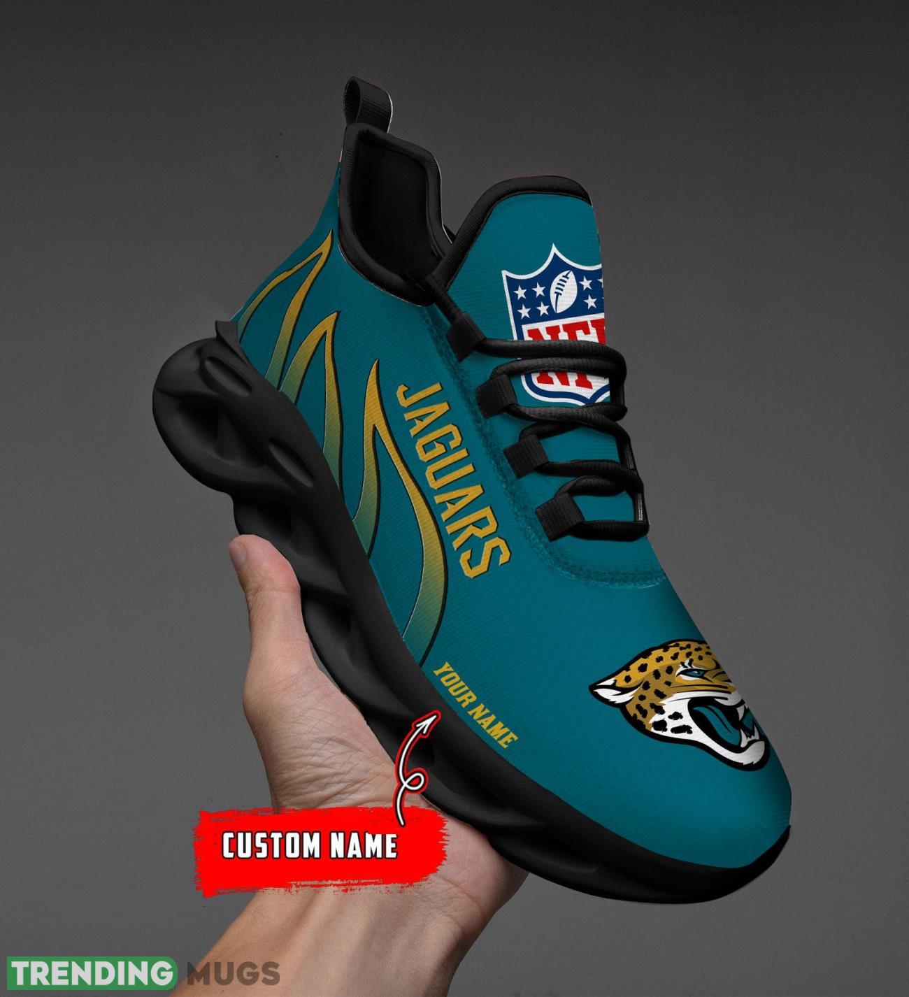 Running Sneakers NFL Jacksonville Jaguars Fire Pattern Personalized Name Max Soul Shoes Sneakers Max Soul Running Sneakers NFL Jacksonville Jaguars Fire Pattern Personalized Name Max Soul Shoes Sneakers Max Soul