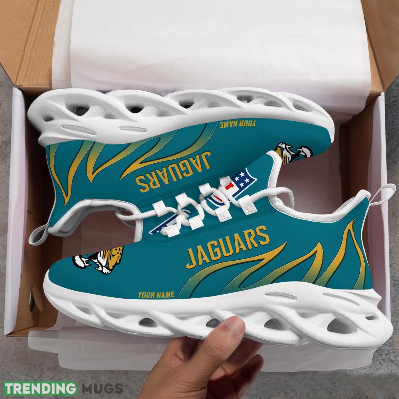 Running Sneakers NFL Jacksonville Jaguars Fire Pattern Personalized Name Max Soul Shoes Sneakers Product Photo 1 Running Sneakers NFL Jacksonville Jaguars Fire Pattern Personalized Name Max Soul Shoes Sneakers Product Photo 1