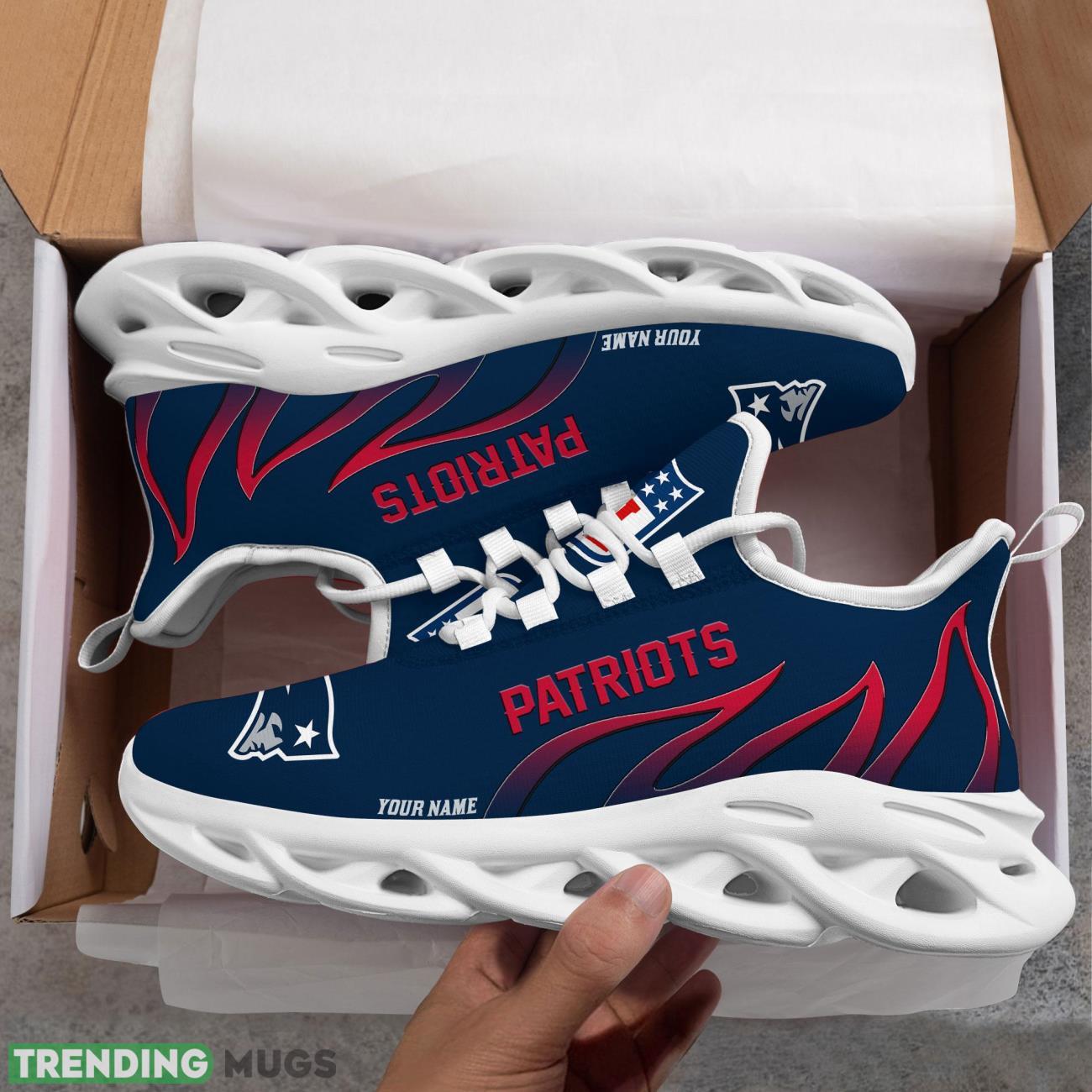 Running Sneakers NFL New England Patriots Fire Pattern Personalized Name Max Soul Shoes Sneakers Product Photo 1