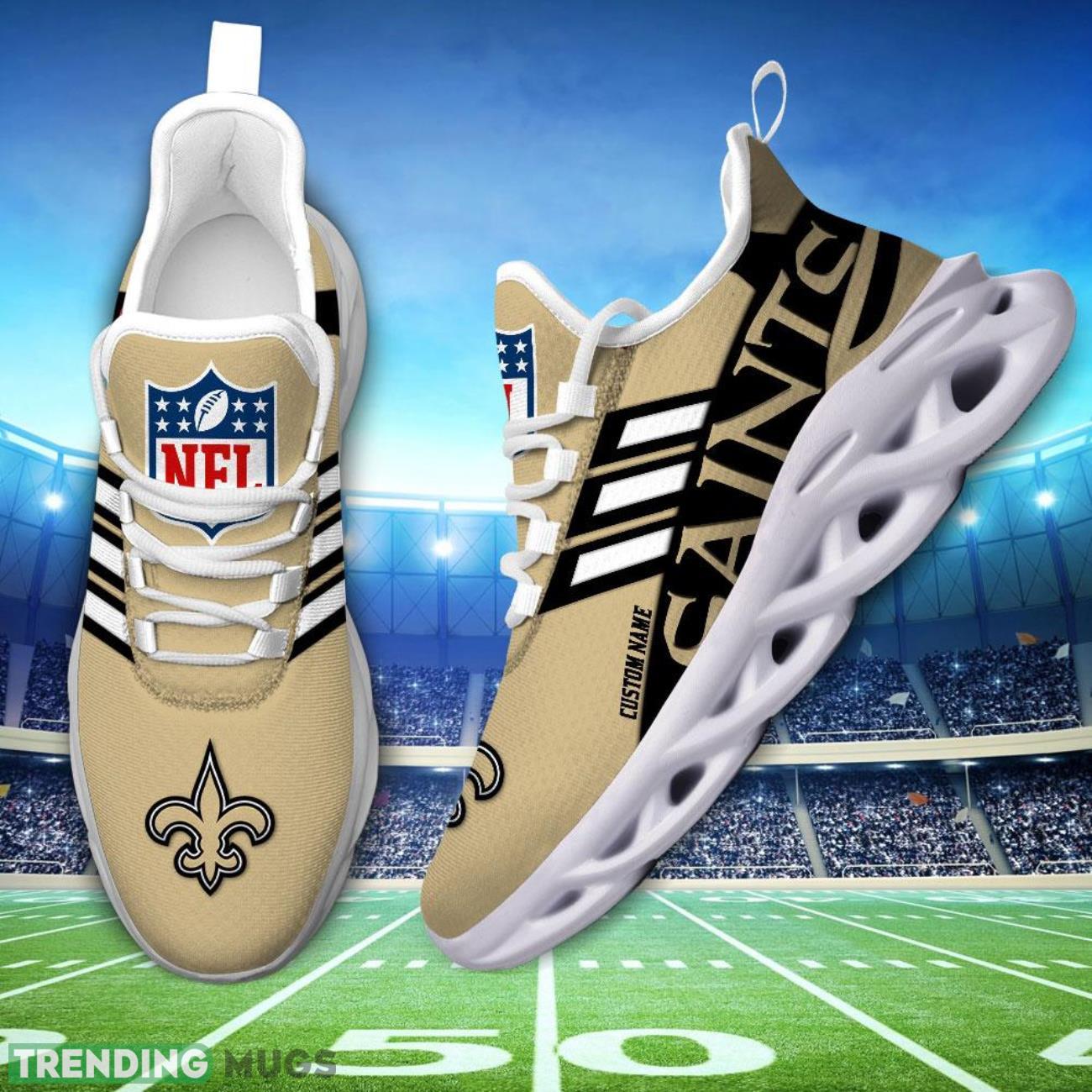Running Sneakers NFL New Orleans Saints Big Logo Striped Style Personalized Name Max Soul Shoes Sneakers Max Soul Running Sneakers NFL New Orleans Saints Big Logo Striped Style Personalized Name Max Soul Shoes Sneakers Max Soul
