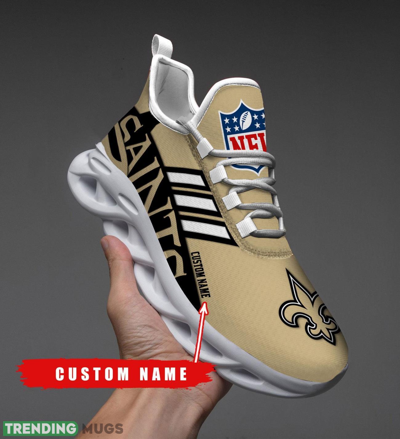 Running Sneakers NFL New Orleans Saints Big Logo Striped Style Personalized Name Max Soul Shoes Sneakers Max Soul Running Sneakers NFL New Orleans Saints Big Logo Striped Style Personalized Name Max Soul Shoes Sneakers Max Soul