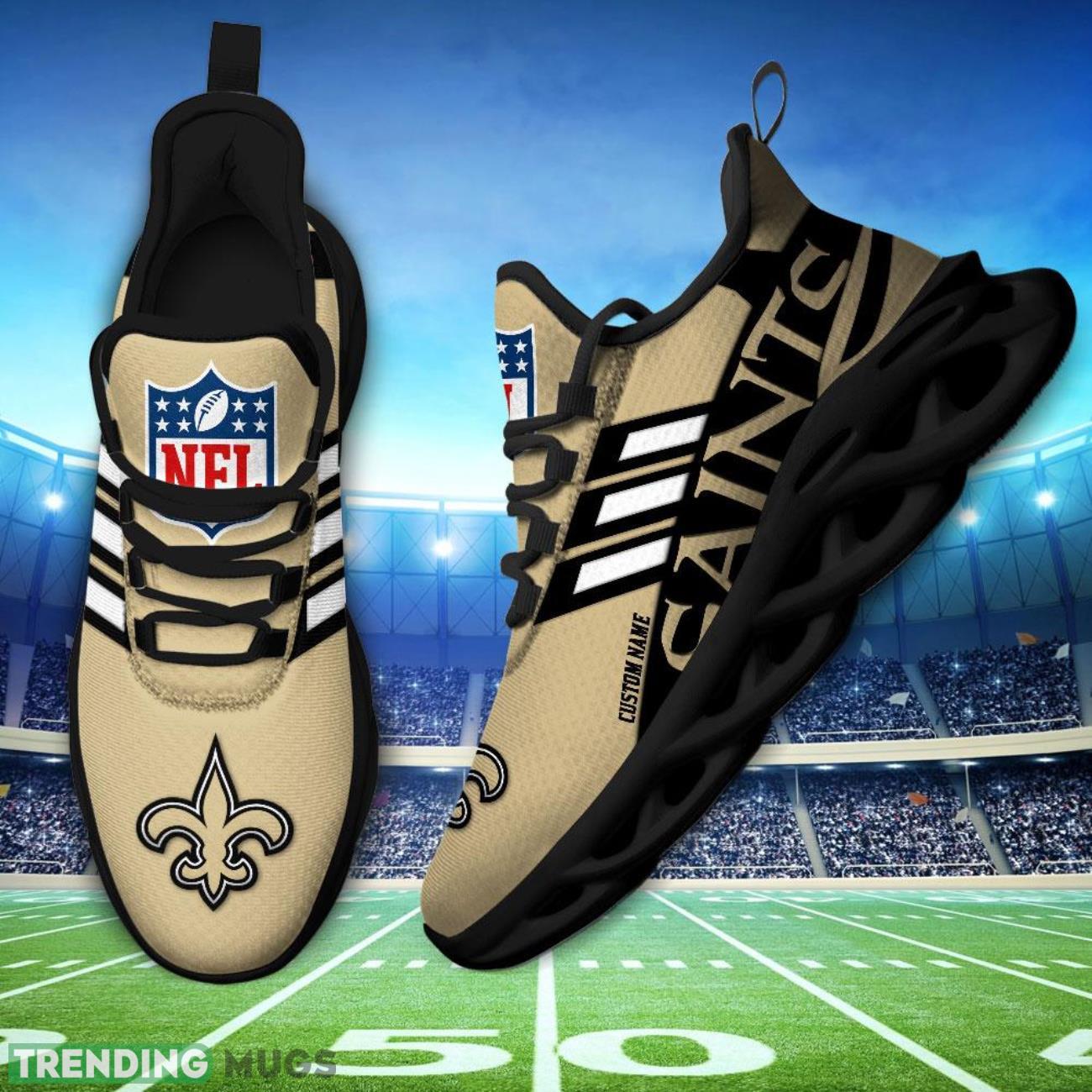Running Sneakers NFL New Orleans Saints Big Logo Striped Style Personalized Name Max Soul Shoes Sneakers Max Soul Running Sneakers NFL New Orleans Saints Big Logo Striped Style Personalized Name Max Soul Shoes Sneakers Max Soul