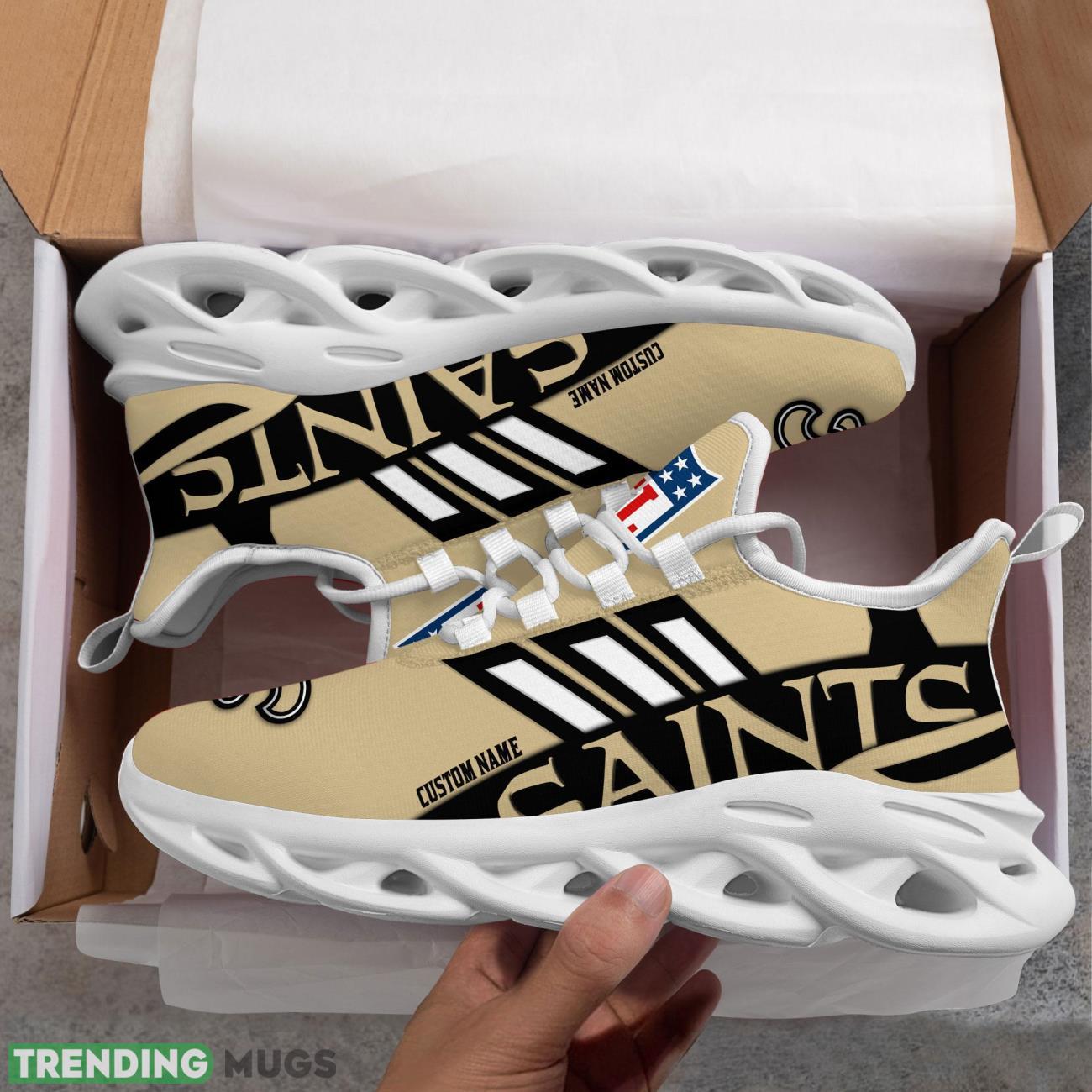 Running Sneakers NFL New Orleans Saints Big Logo Striped Style Personalized Name Max Soul Shoes Sneakers Max Soul Running Sneakers NFL New Orleans Saints Big Logo Striped Style Personalized Name Max Soul Shoes Sneakers Max Soul