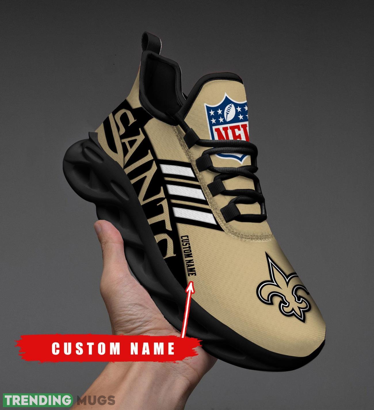 Running Sneakers NFL New Orleans Saints Big Logo Striped Style Personalized Name Max Soul Shoes Sneakers Product Photo 1 Running Sneakers NFL New Orleans Saints Big Logo Striped Style Personalized Name Max Soul Shoes Sneakers Product Photo 1