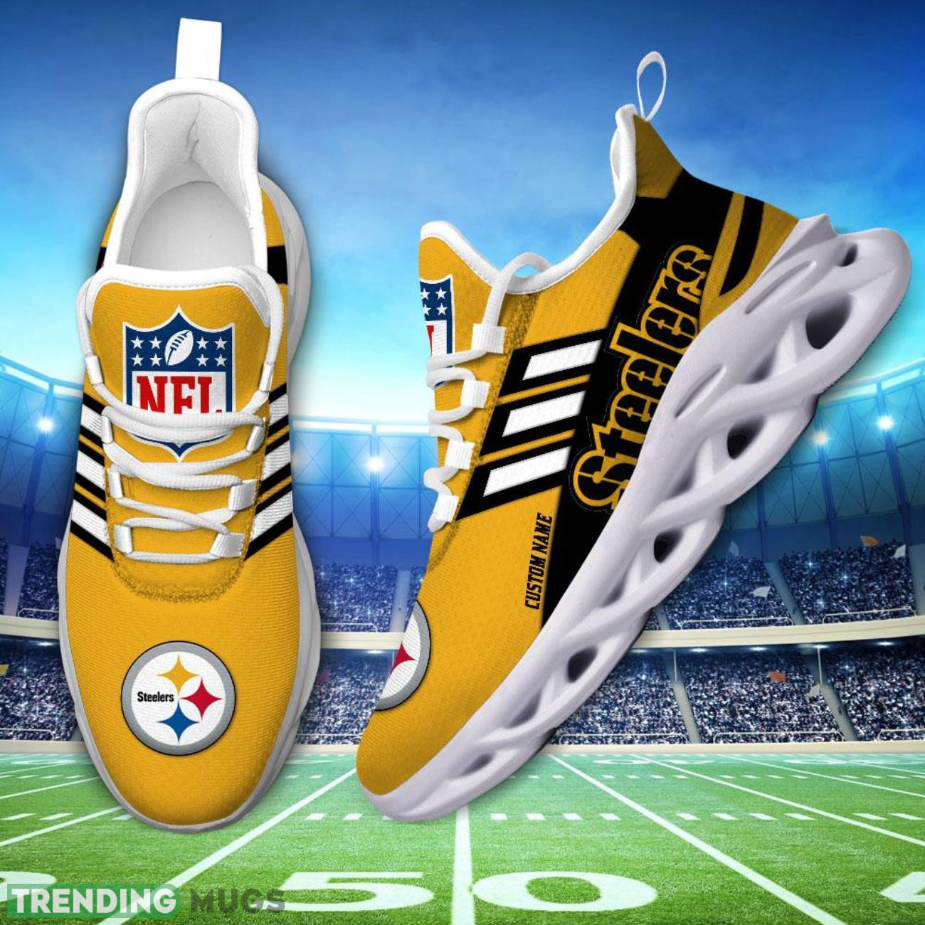 Running Sneakers NFL Pittsburgh Steelers Big Logo Striped Style Personalized Name Max Soul Shoes Sneakers Max Soul Running Sneakers NFL Pittsburgh Steelers Big Logo Striped Style Personalized Name Max Soul Shoes Sneakers Max Soul