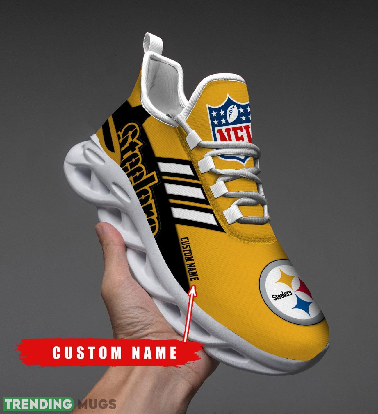 Running Sneakers NFL Pittsburgh Steelers Big Logo Striped Style Personalized Name Max Soul Shoes Sneakers Max Soul Running Sneakers NFL Pittsburgh Steelers Big Logo Striped Style Personalized Name Max Soul Shoes Sneakers Max Soul