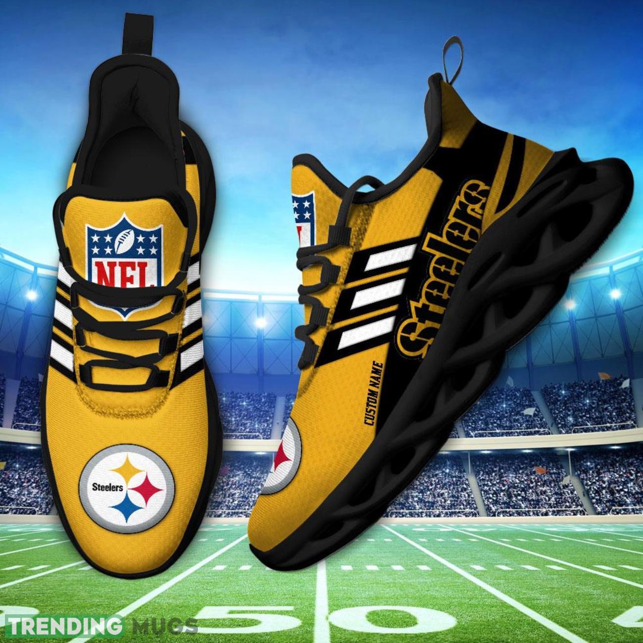 Running Sneakers NFL Pittsburgh Steelers Big Logo Striped Style Personalized Name Max Soul Shoes Sneakers Max Soul Running Sneakers NFL Pittsburgh Steelers Big Logo Striped Style Personalized Name Max Soul Shoes Sneakers Max Soul