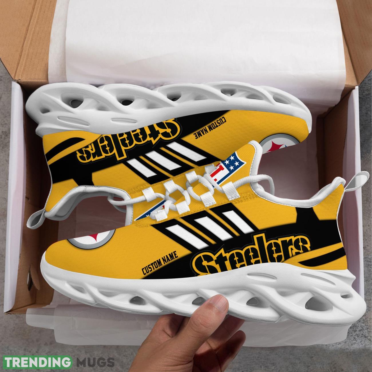 Running Sneakers NFL Pittsburgh Steelers Big Logo Striped Style Personalized Name Max Soul Shoes Sneakers Max Soul Running Sneakers NFL Pittsburgh Steelers Big Logo Striped Style Personalized Name Max Soul Shoes Sneakers Max Soul