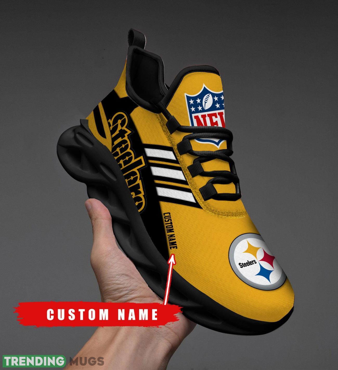 Running Sneakers NFL Pittsburgh Steelers Big Logo Striped Style Personalized Name Max Soul Shoes Sneakers Product Photo 1 Running Sneakers NFL Pittsburgh Steelers Big Logo Striped Style Personalized Name Max Soul Shoes Sneakers Product Photo 1